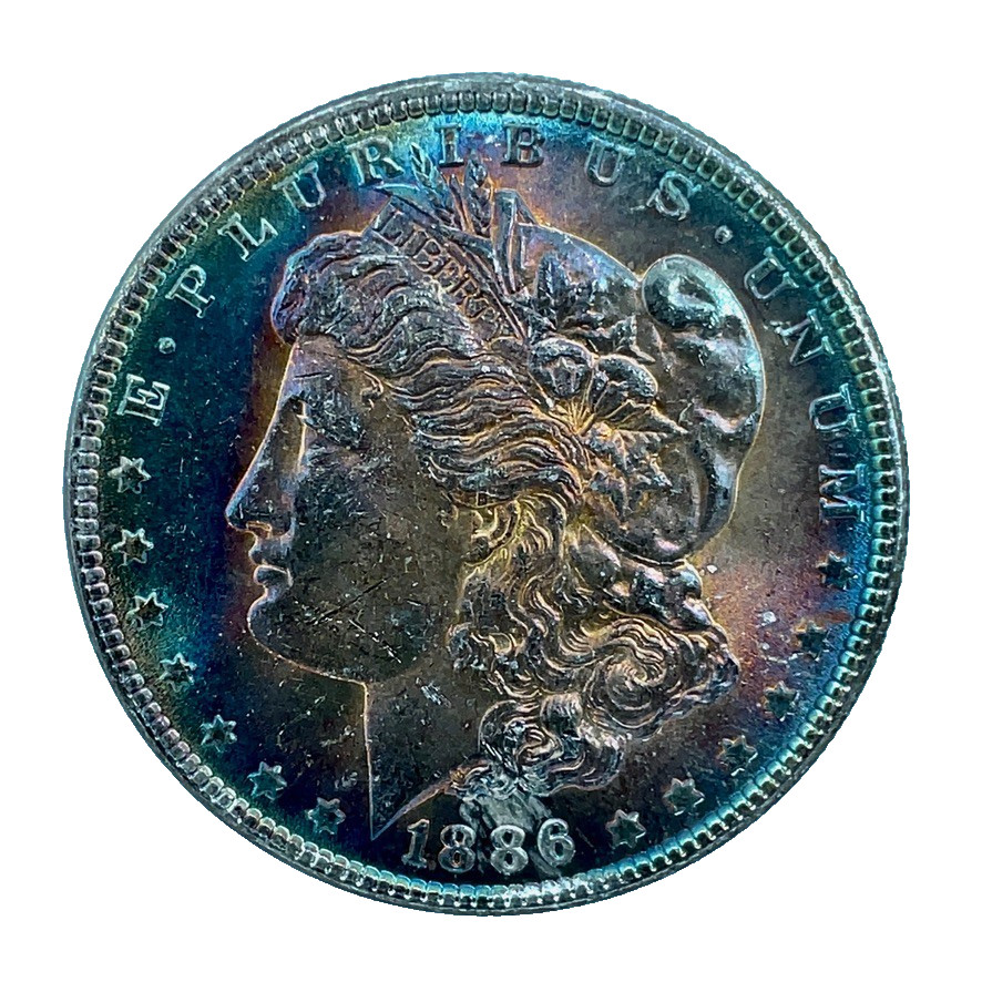 1886 Morgan Dollar GEM-BU Uncirculated Monster Rainbow Toned $1 U.S Coin # 3019