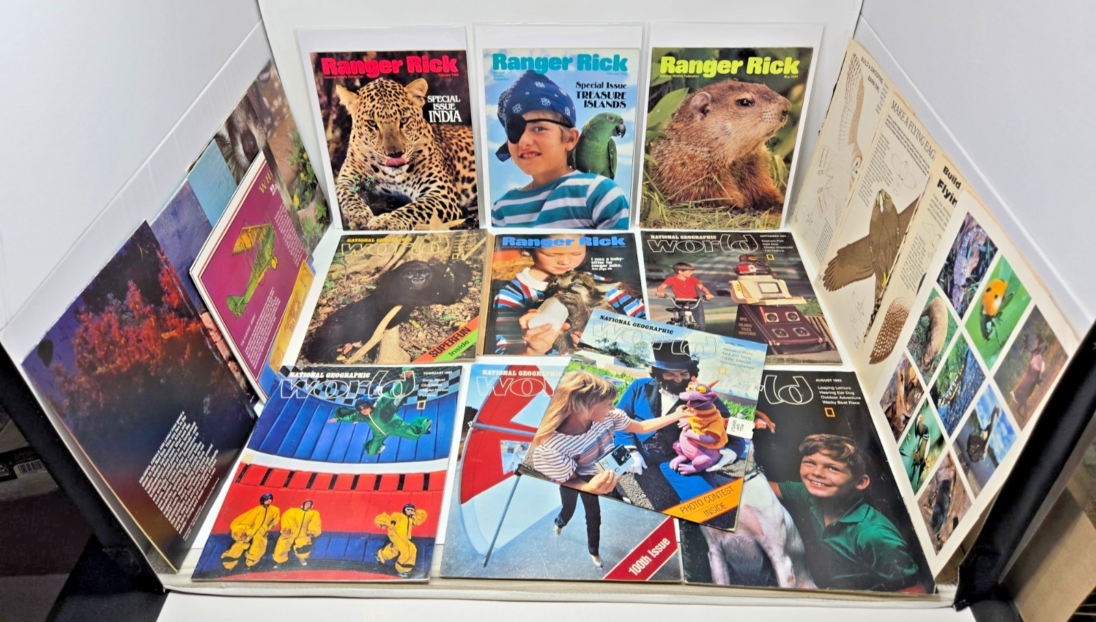 LOT: 10 Vintage 1980s National Geographic World/Ranger Rick Magazines w/ Inserts