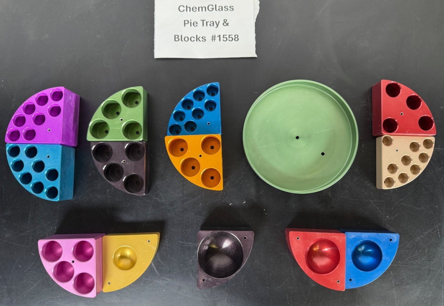 Chemglass CG-1991-P Tray & 13 Different Pie Blocks REACTION BLOCKS SYSTEM, BEST