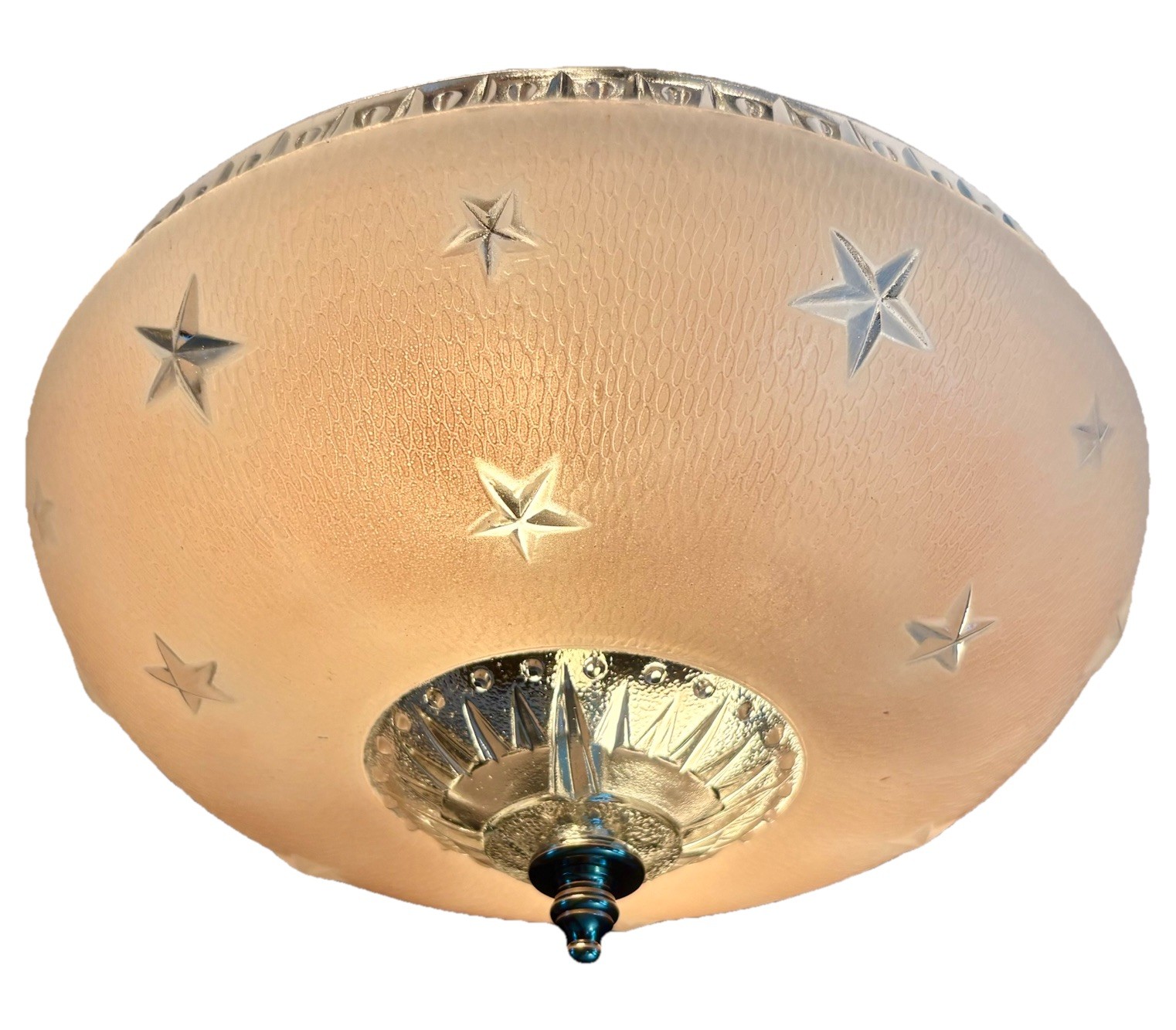 Antique 1920s-1930s Art Deco Nouveau Federal Stars Pink Ceiling Light Fixture