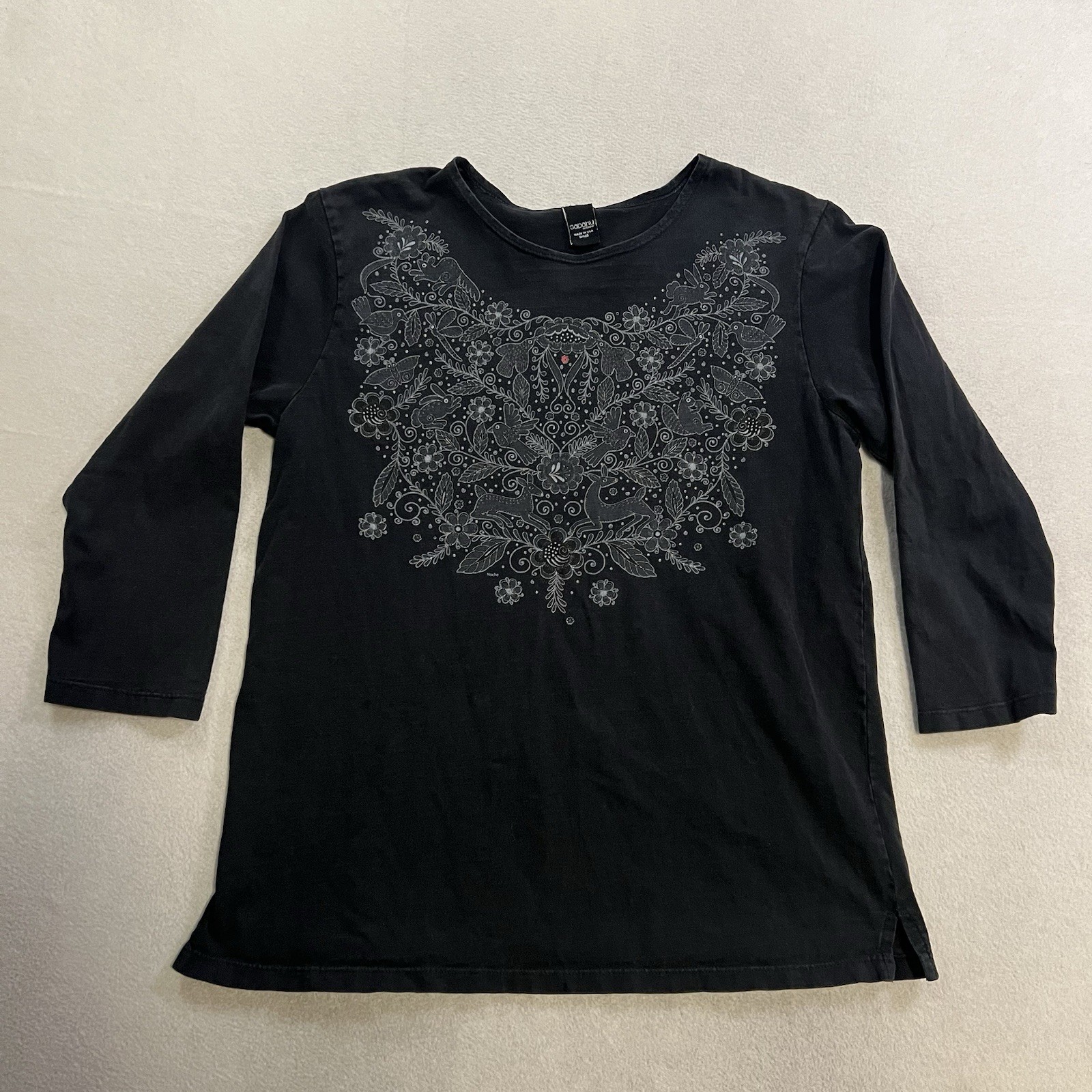 Sabaku Artwear Nancy Lenches 3/4 Sleeve Forest Animals Shirt Small USA Made Sabaku Artwear Nancy Lenches 3/4 Sleeve Forest Animals Shirt Small USA Made