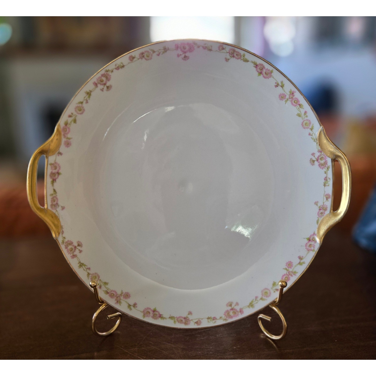 Antique Old Abbey Limoges France Pink Floral Porcelain Cake Plate Gold Handles Antique Old Abbey Limoges France Pink Floral Porcelain Cake Plate Gold Handles