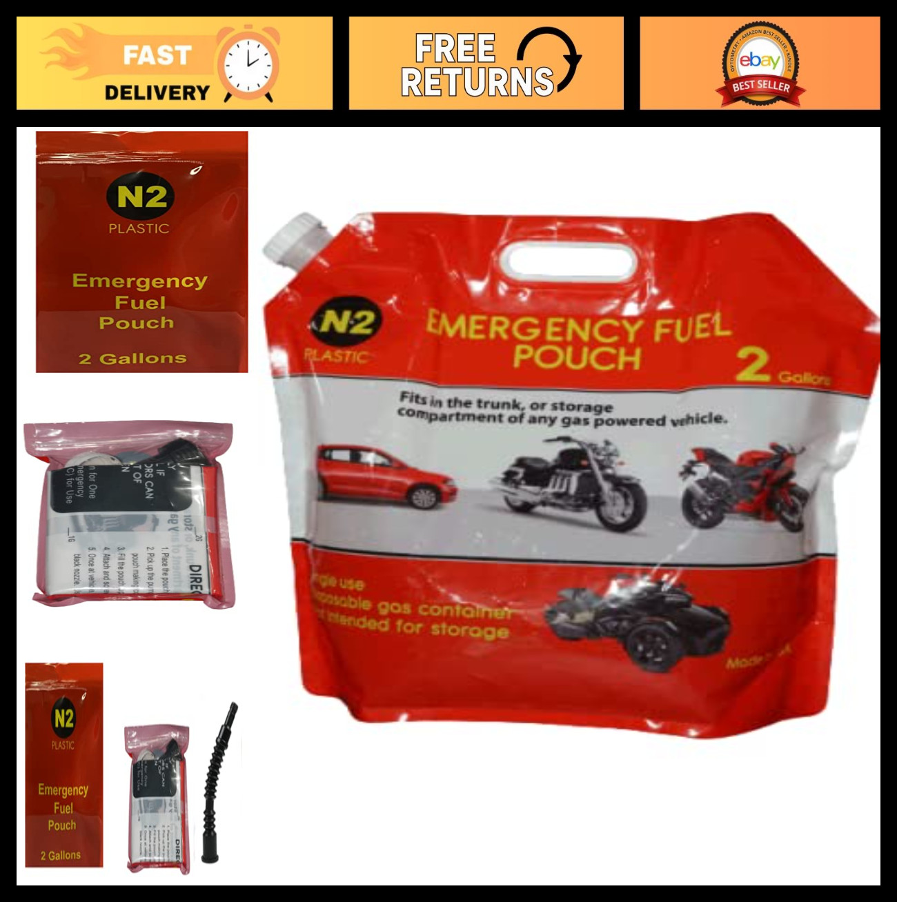 2 Gallon Foldable Gas Pouch - Compact, Expandable Fuel Container for Motorcycle