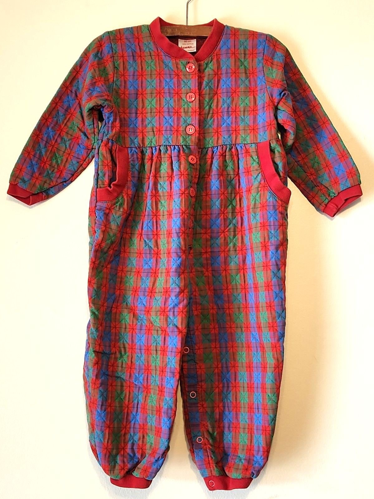 VTG Hanna Andersson Plaid Quilted Romper Jumpsuit 90cm 3T 1990s Red Blue Green VTG Hanna Andersson Plaid Quilted Romper Jumpsuit 90cm 3T 1990s Red Blue Green