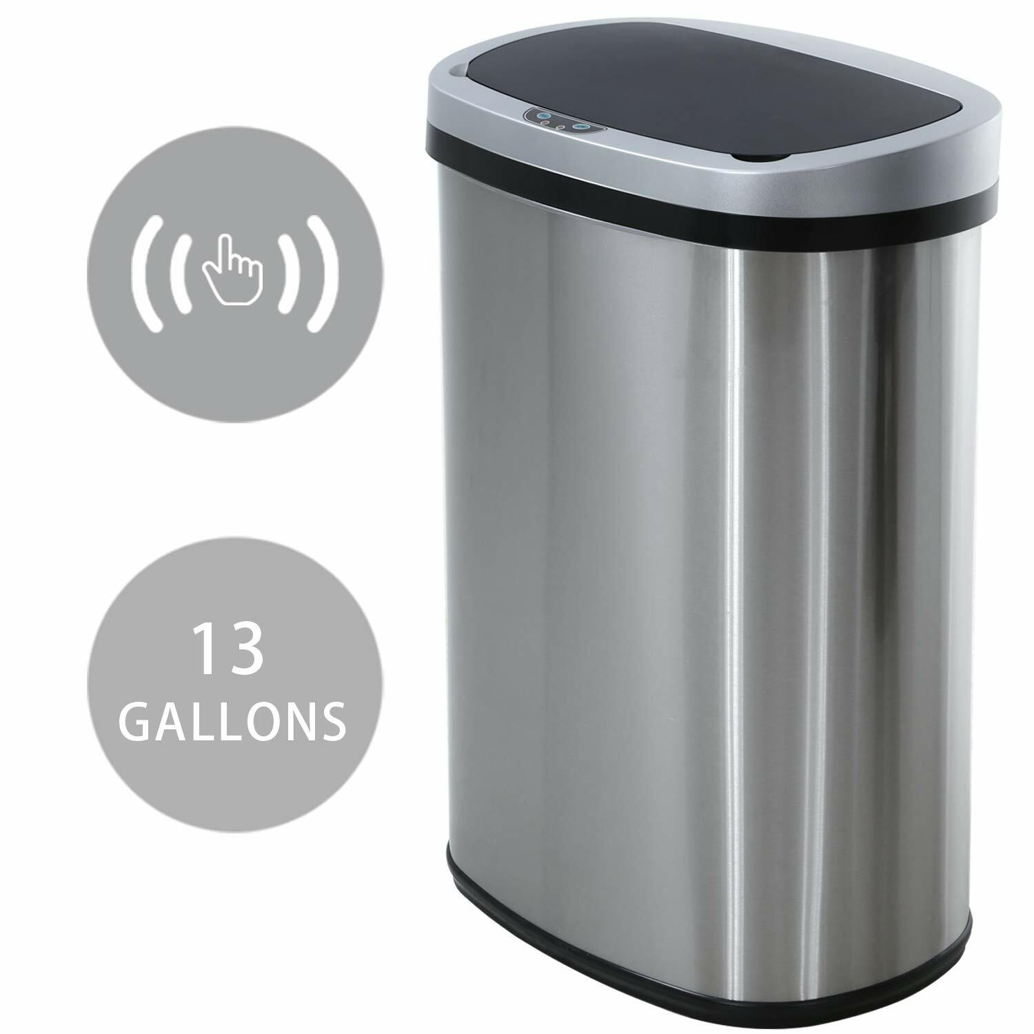 13 Gallon Kitchen Trash Can Automatic Touch Free Garbage Can with Lid Stainless 13 Gallon Kitchen Trash Can Automatic Touch Free Garbage Can with Lid Stainless