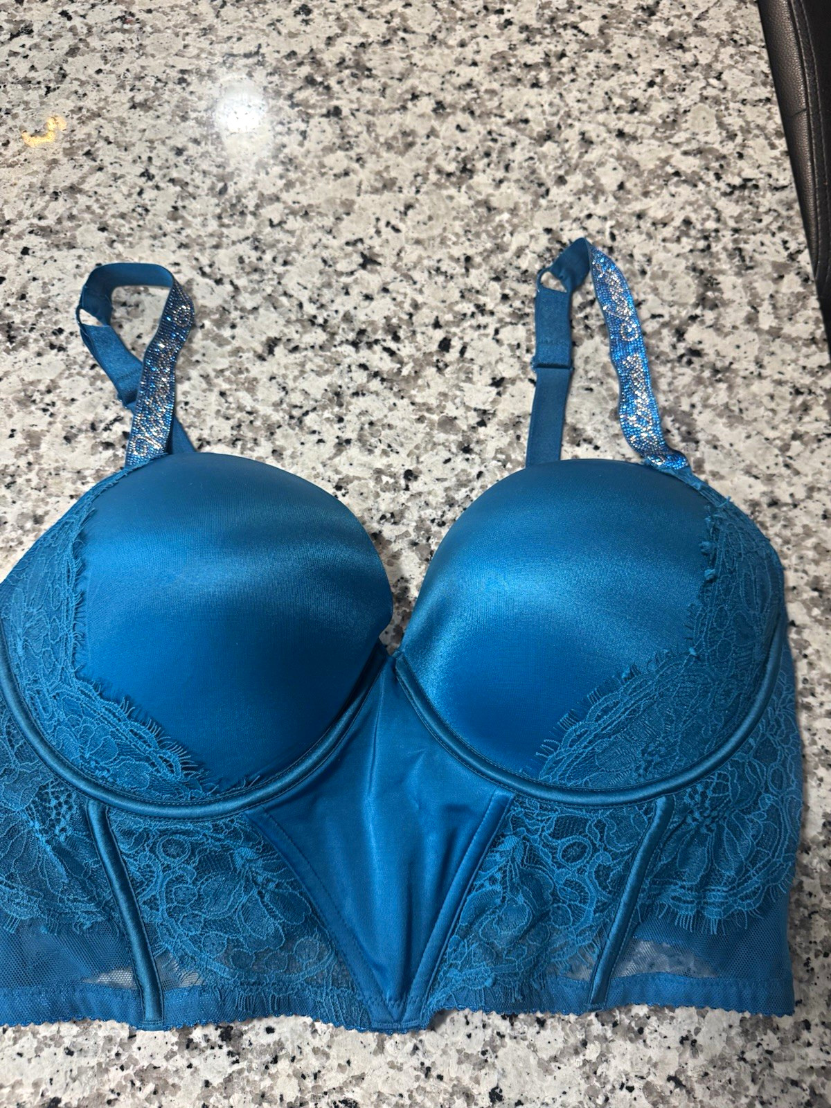 Victoria\'s Secret Very Sexy 38DD Blue Floral Lace Longline Underwire Bra