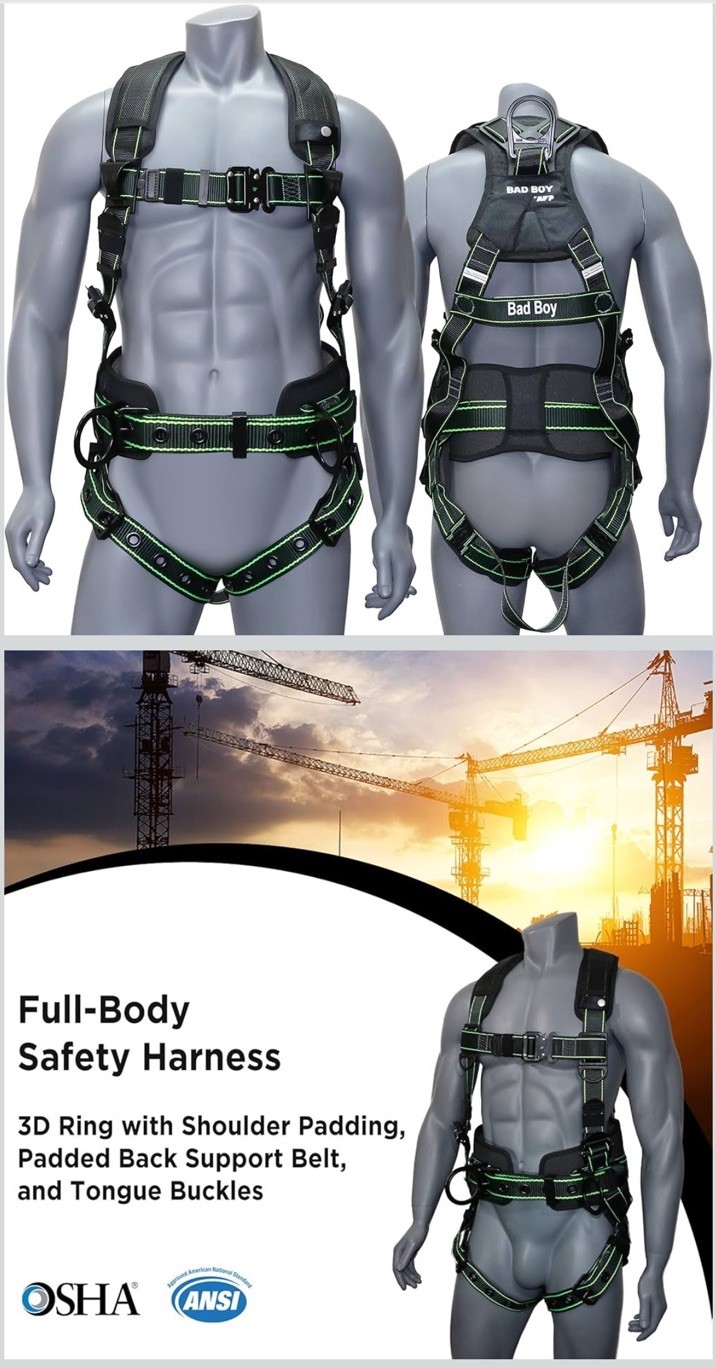 AFP Fall Protection Full-Body Premium Safety Harness, 8” Thick Support Belt AFP Fall Protection Full-Body Premium Safety Harness, 8” Thick Support Belt
