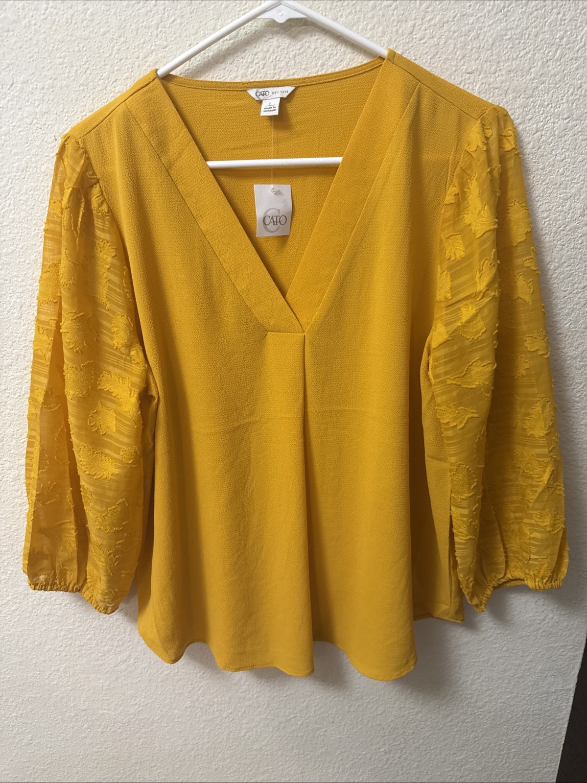 CATO Women’s Floral Mustard Yellow deep V-neck top NWT Size L CATO Women’s Floral Mustard Yellow deep V-neck top NWT Size L