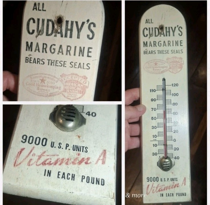 Rare Vintage Wood cudahy margarine thermometer Advertising Working Sign Rare Vintage Wood cudahy margarine thermometer Advertising Working Sign