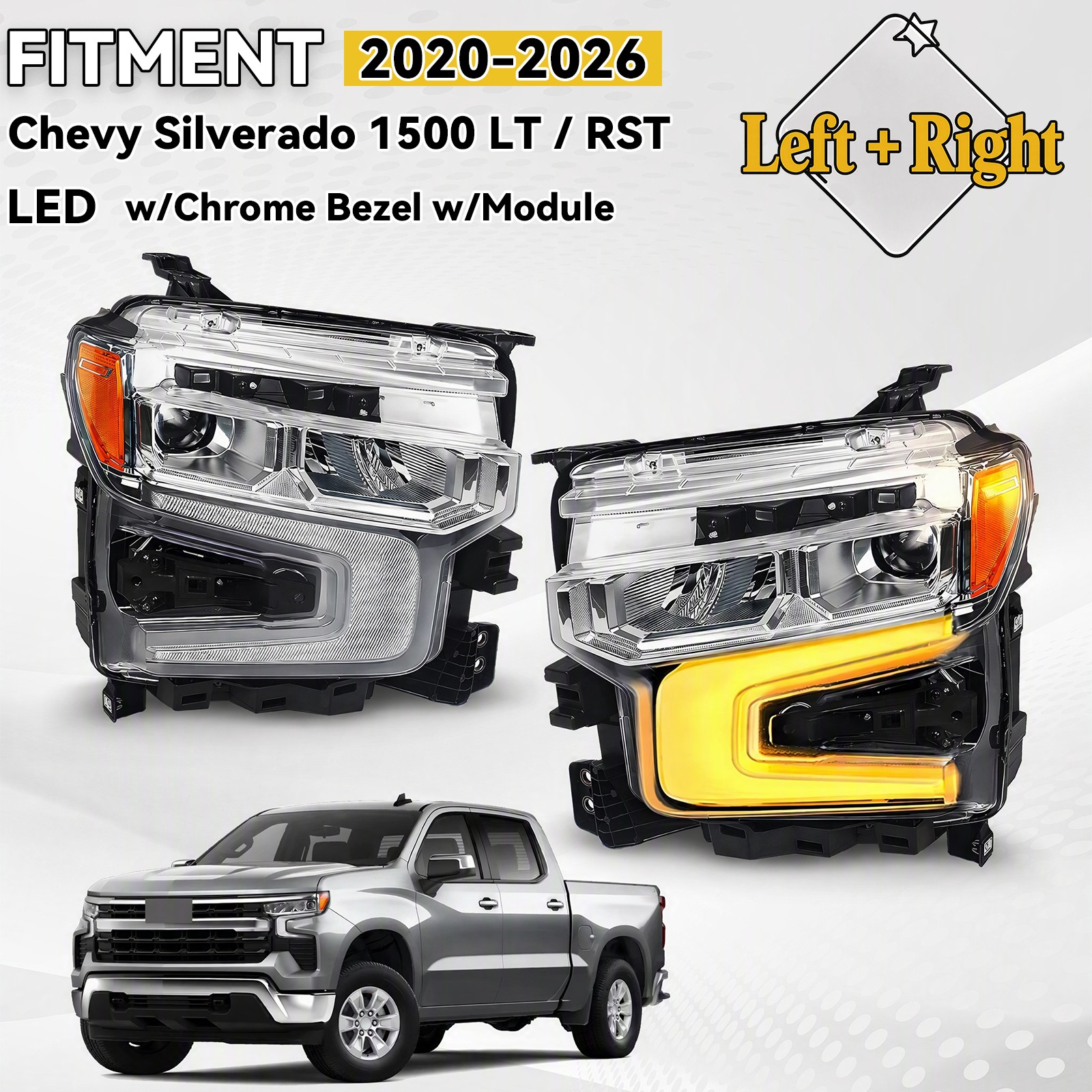 For 2022-2026 Chevy Silverado 1500 LT RST Full LED Headlight Left Right Pair For 2022-2026 Chevy Silverado 1500 LT RST Full LED Headlight Left Right Pair