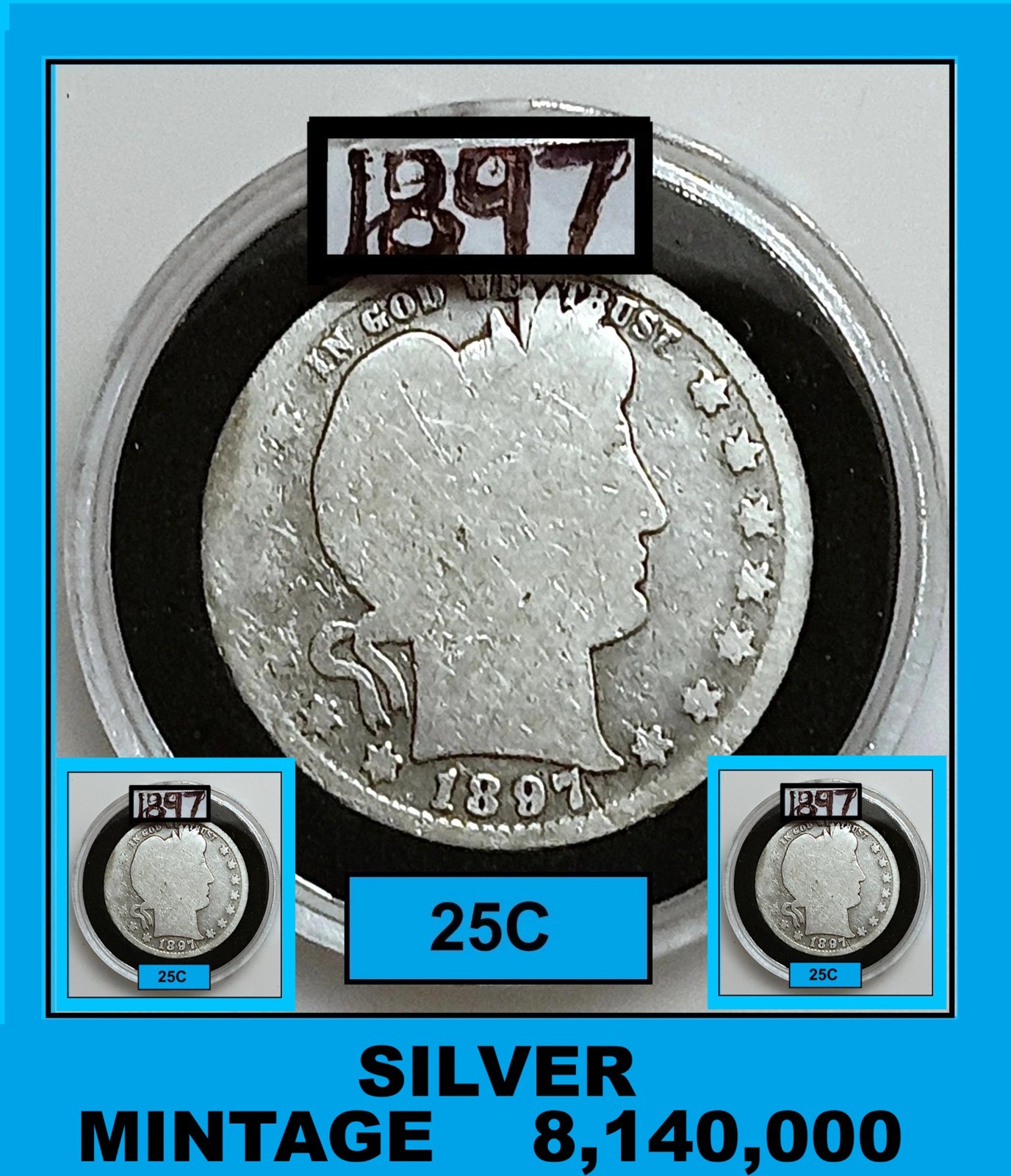 πͺ 1897-P | 25C | SILVER BARBER QUARTER | 90 | ABOUT GOOD | ENCPS. π±π· πͺ 1897-P | 25C | SILVER BARBER QUARTER | 90 | ABOUT GOOD | ENCPS. π±π·
