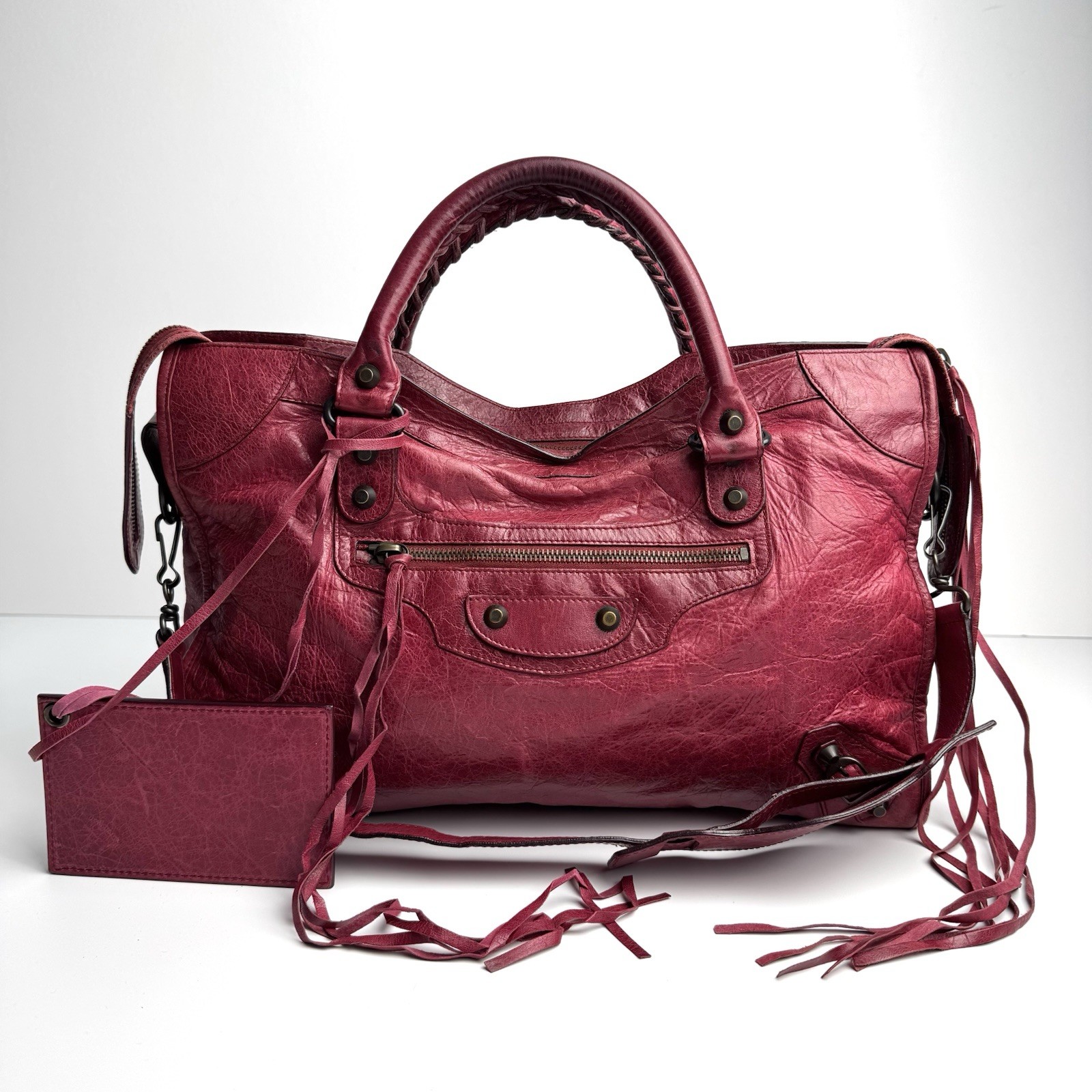 BALENCIAGA The City 115748 Bordeaux Leather 2Way Shoulder Bag Handbag Auth Y2K