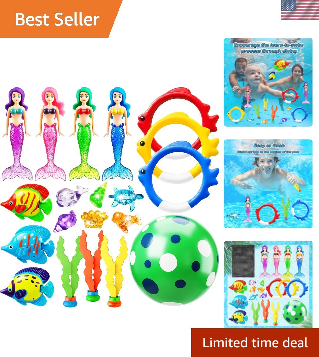 Pool Diving Toys Games - 20PCS Swimming Mermaid Pool Toys with Dive Rings Gem... Pool Diving Toys Games - 20PCS Swimming Mermaid Pool Toys with Dive Rings Gem...