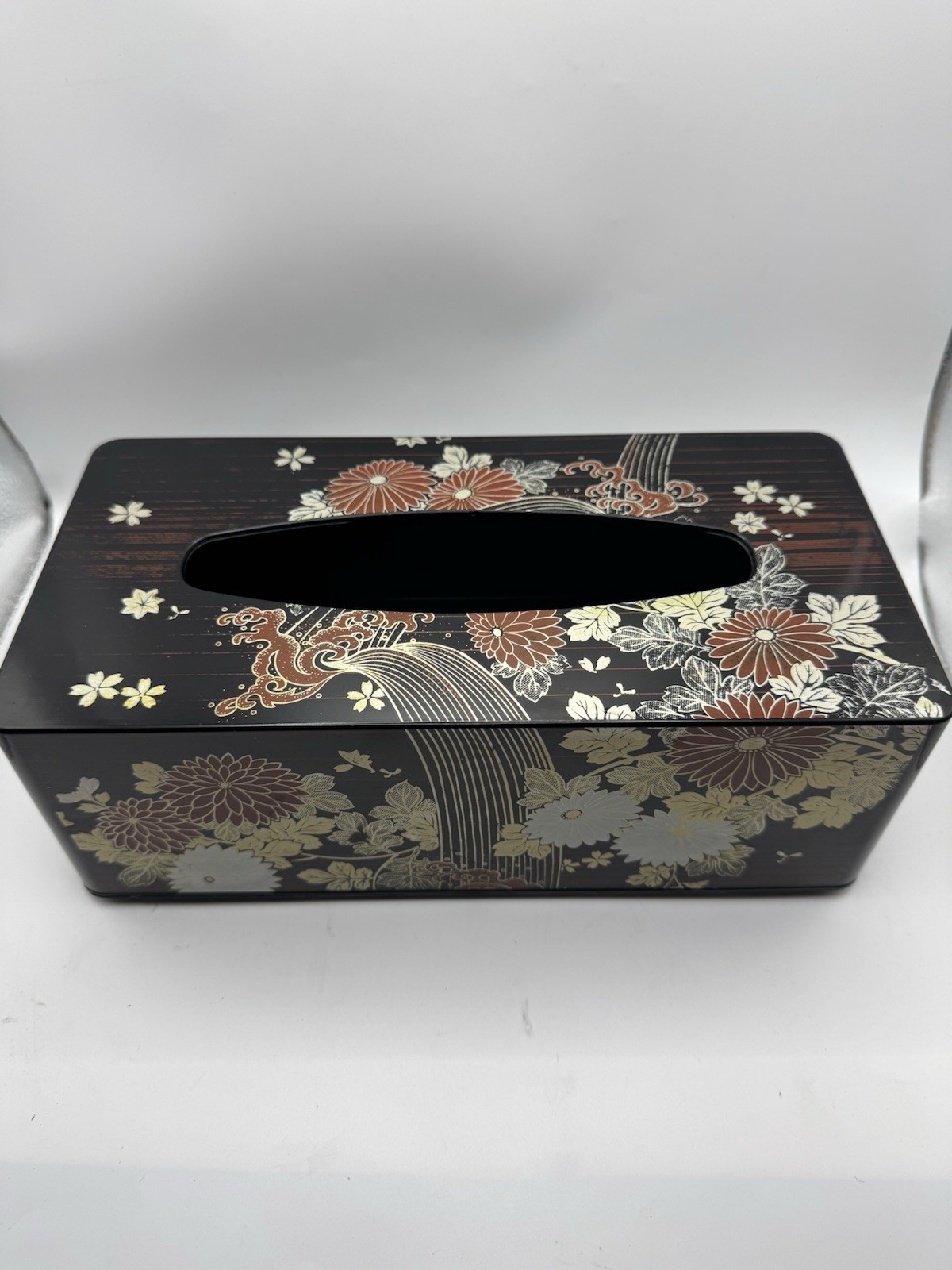 Vintage Yamanaka Japanese Black Lacquered Tissue Box Floral Design Japan Vintage Yamanaka Japanese Black Lacquered Tissue Box Floral Design Japan