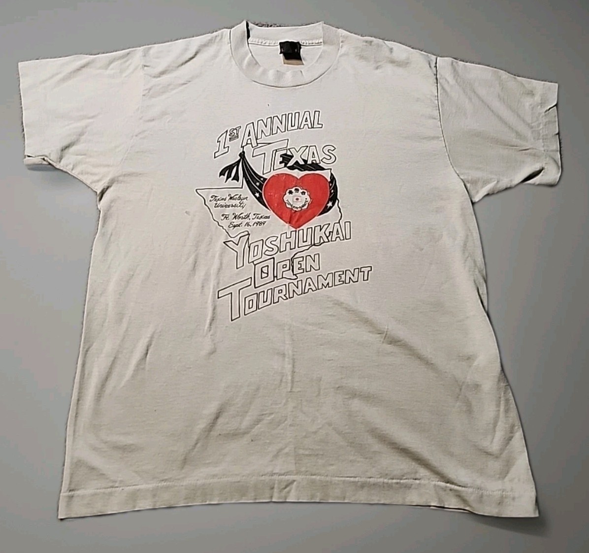 Vintage 80s Texas Wesleyan Yoshukai Karate Tournament Single Stitch T Shirt Larg Vintage 80s Texas Wesleyan Yoshukai Karate Tournament Single Stitch T Shirt Larg