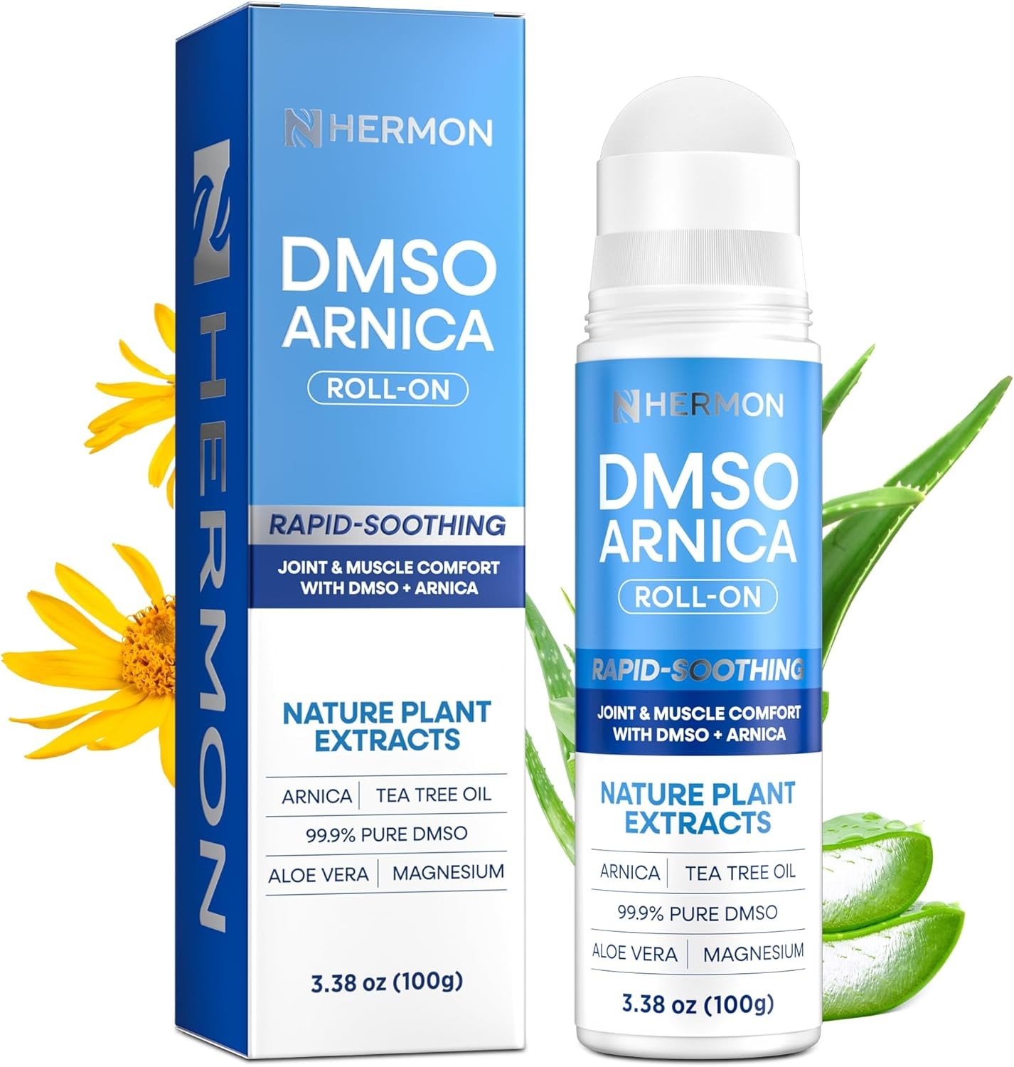 Hermon DMSO Arnica Roll-On: 99.9% Pure Pharmaceutical Grade with Magnesium, Aloe