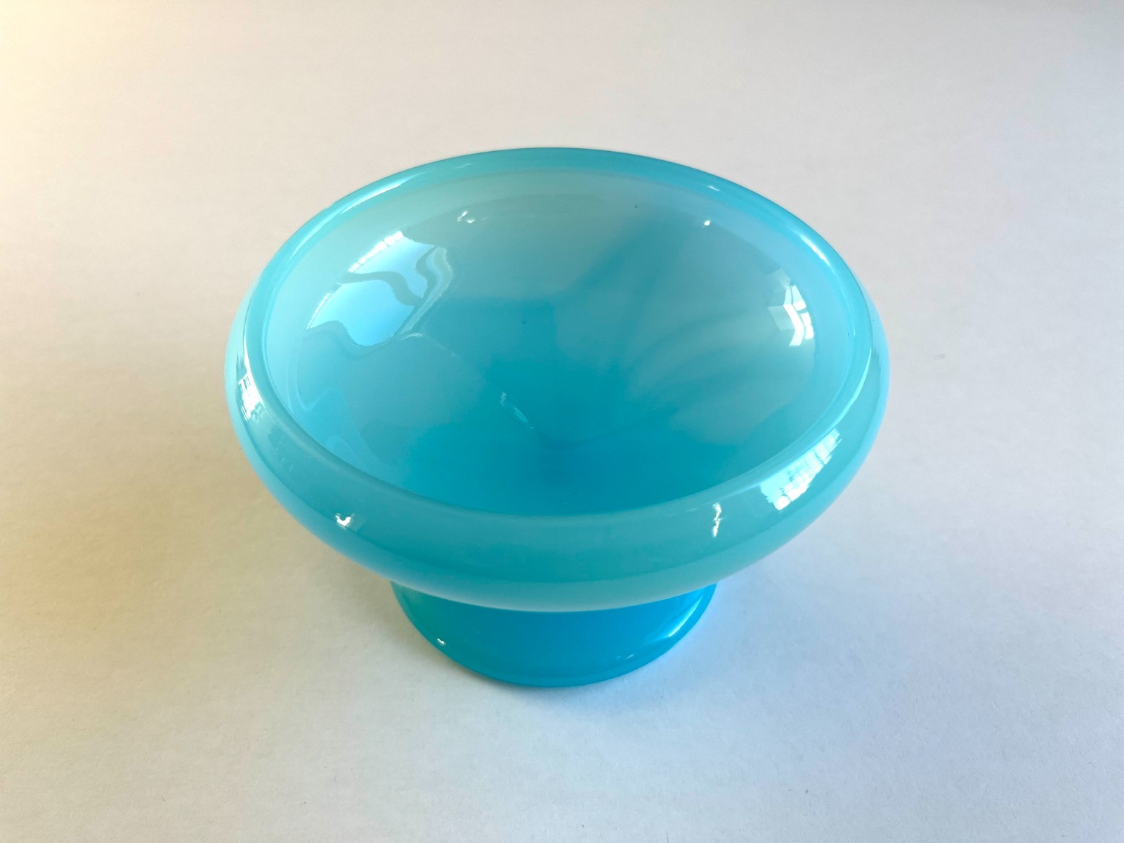 Vintage Fenton 60s Pekin II Art Glass Compote Bowl - Blue Aqua - Beautiful