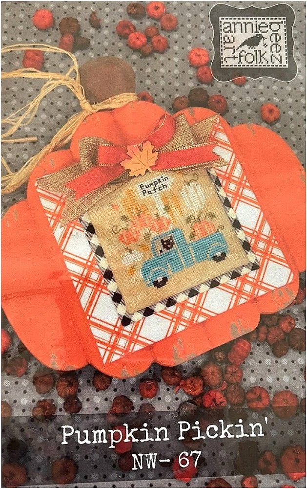 Annie Beez Folk Art PUMPKIN PICKIN\' Cross Stitch Chart Only farm truck black cat