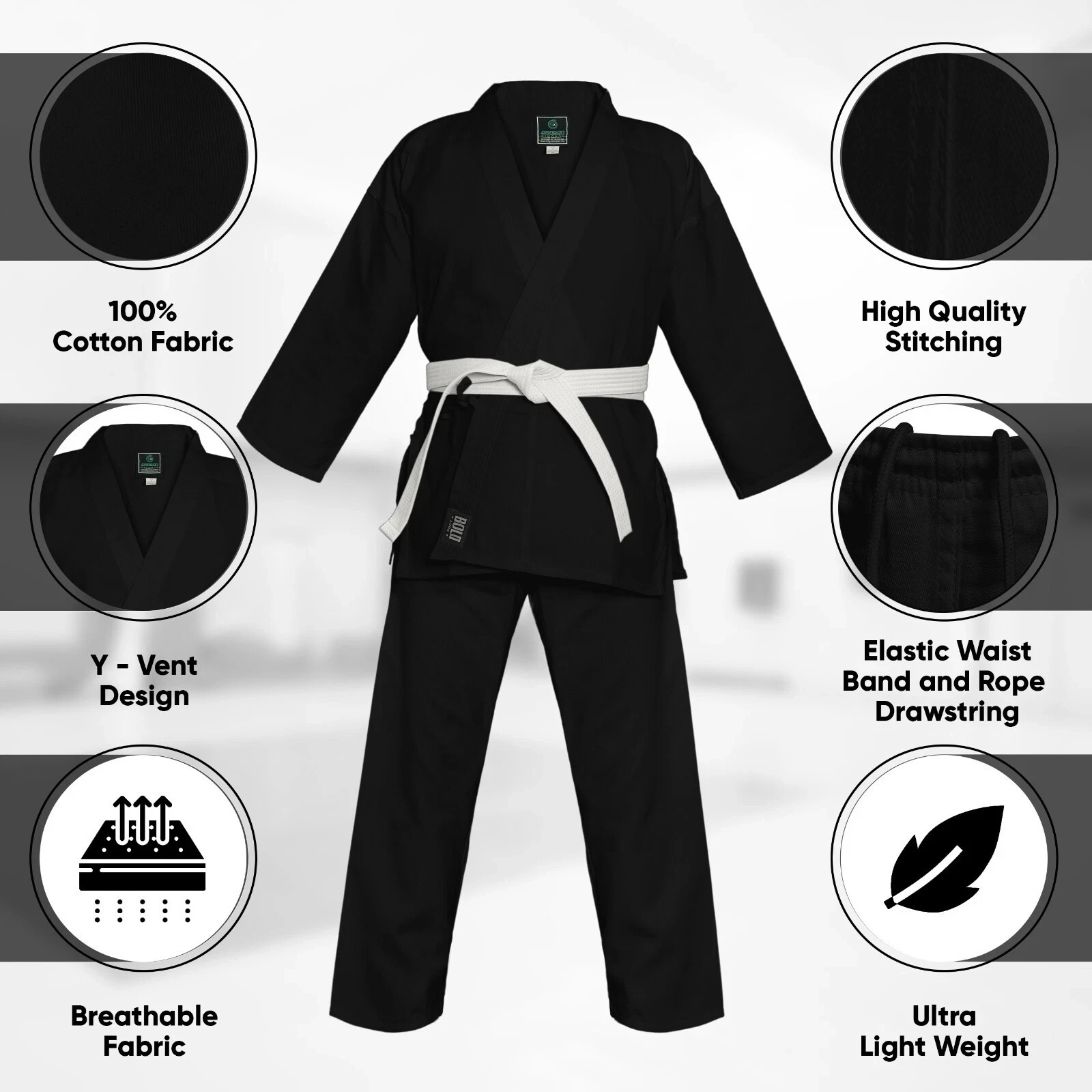 Karate Gi Suit Lightweight Martial Arts Uniform with Belt for Adults & Kids