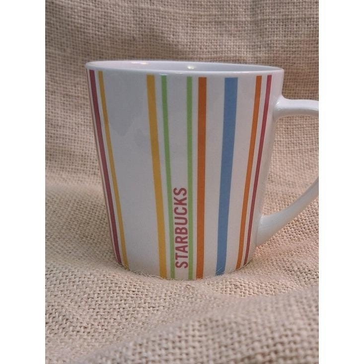 Vintage 2005 Starbucks Rainbow Stripe Coffee Mug Collectible 14 Oz White Ceramic