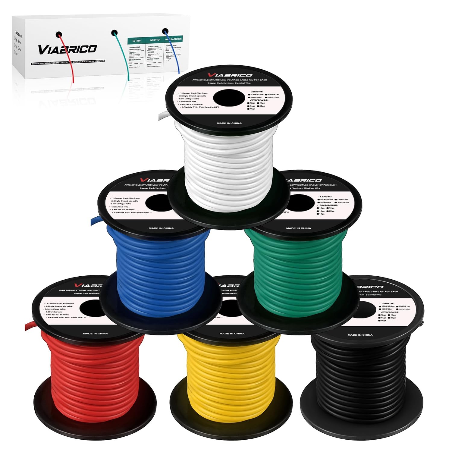 14 Gauge Wire 600FT, 14 AWG Auto 100ft Each Spool, 6 Colors Copper 14AWG-600FT 14 Gauge Wire 600FT, 14 AWG Auto 100ft Each Spool, 6 Colors Copper 14AWG-600FT