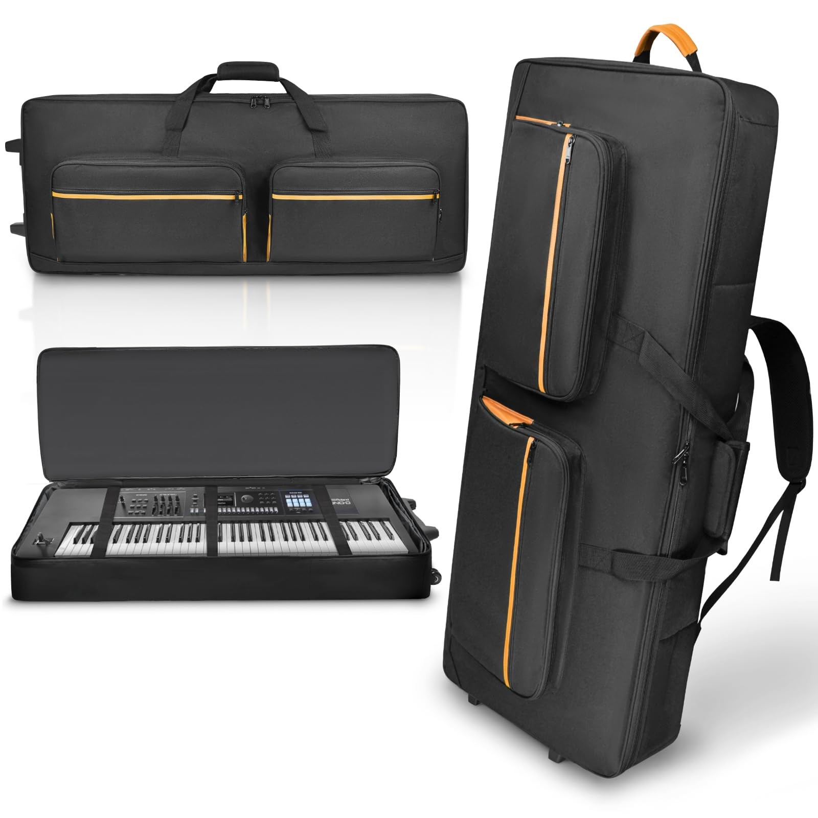 Padded 76-Key Keyboard Case with Wheels, Straps Accessory Pockets