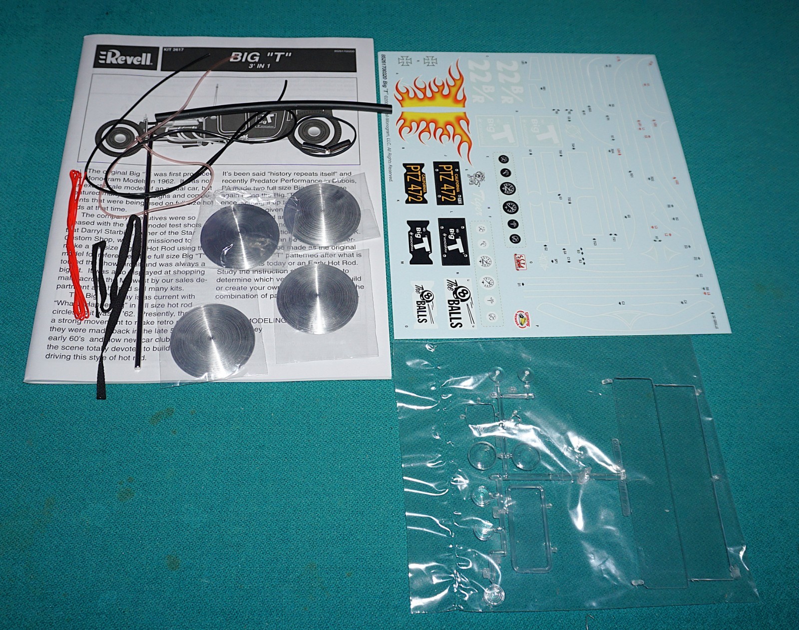 The Big T Revell 1/8 #85-2617 Decals Instructions Moons Wiring Clear Parts Etc.