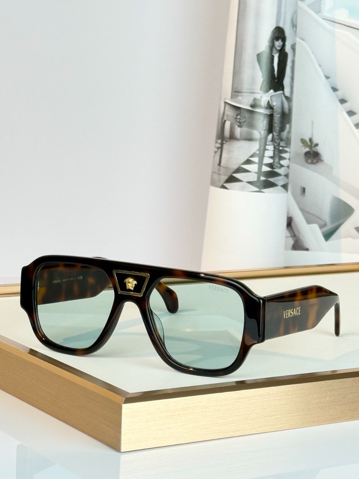 Versace VE4446U Square Sunglasses 59‑14‑145 Tortoise Medusa Logo Unisex