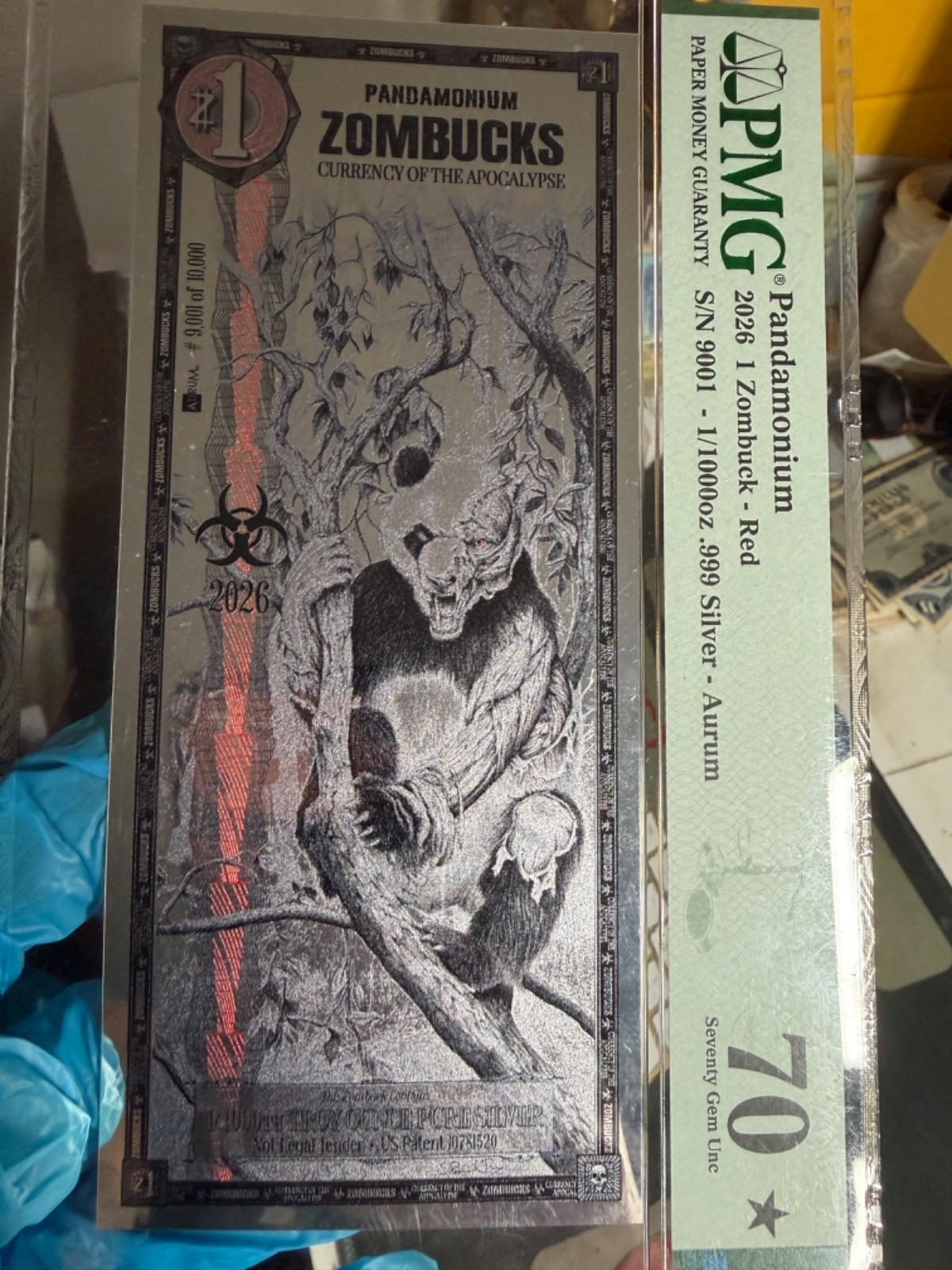 PMG ZomBucks 70 GEM UNC .999 PURE SilverBack 1/1000 Troy oz. 1st ed. PANDA 2026