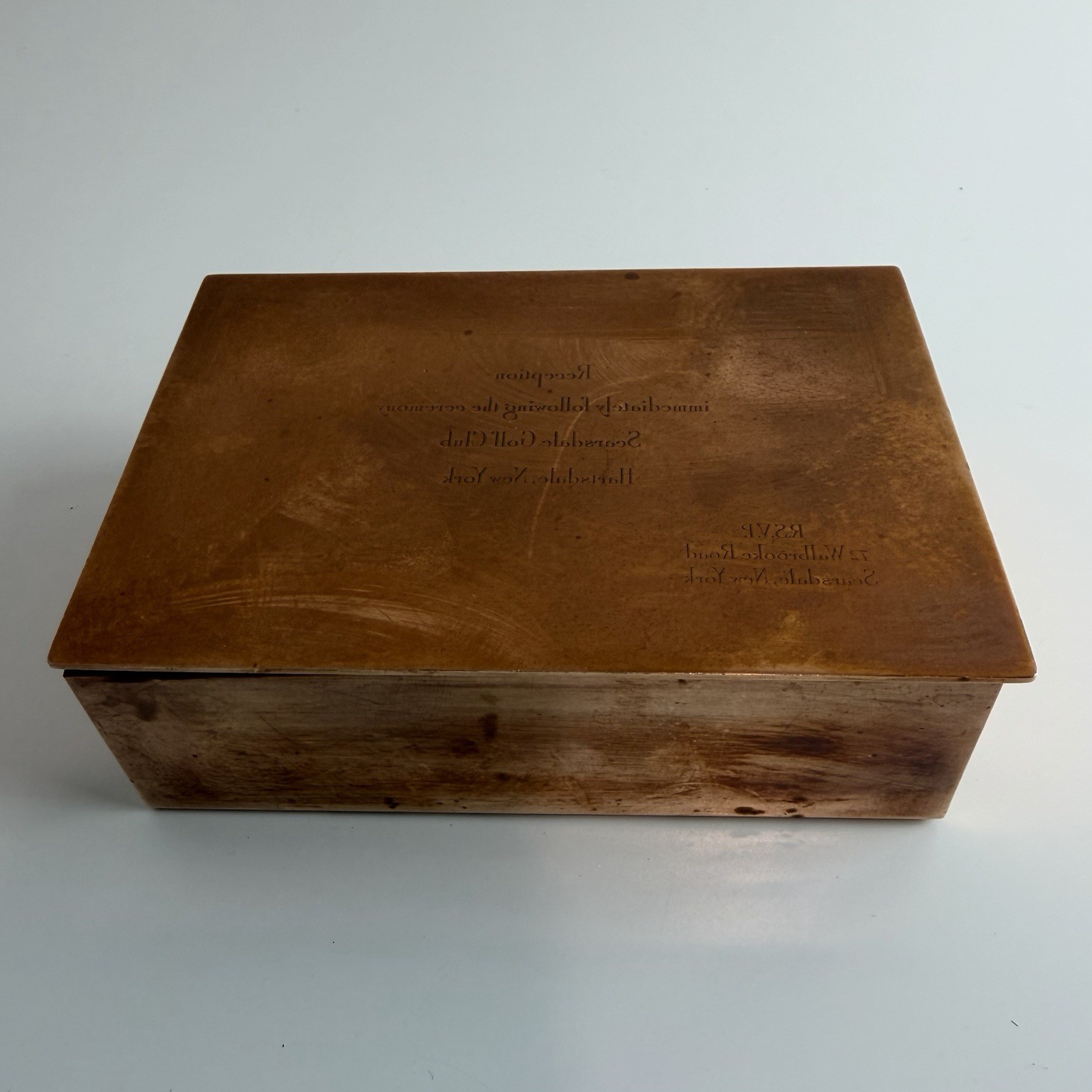Vintage Tiffany & Co. Makers Bronze Reverse Engraved Presentation Cigarette Box