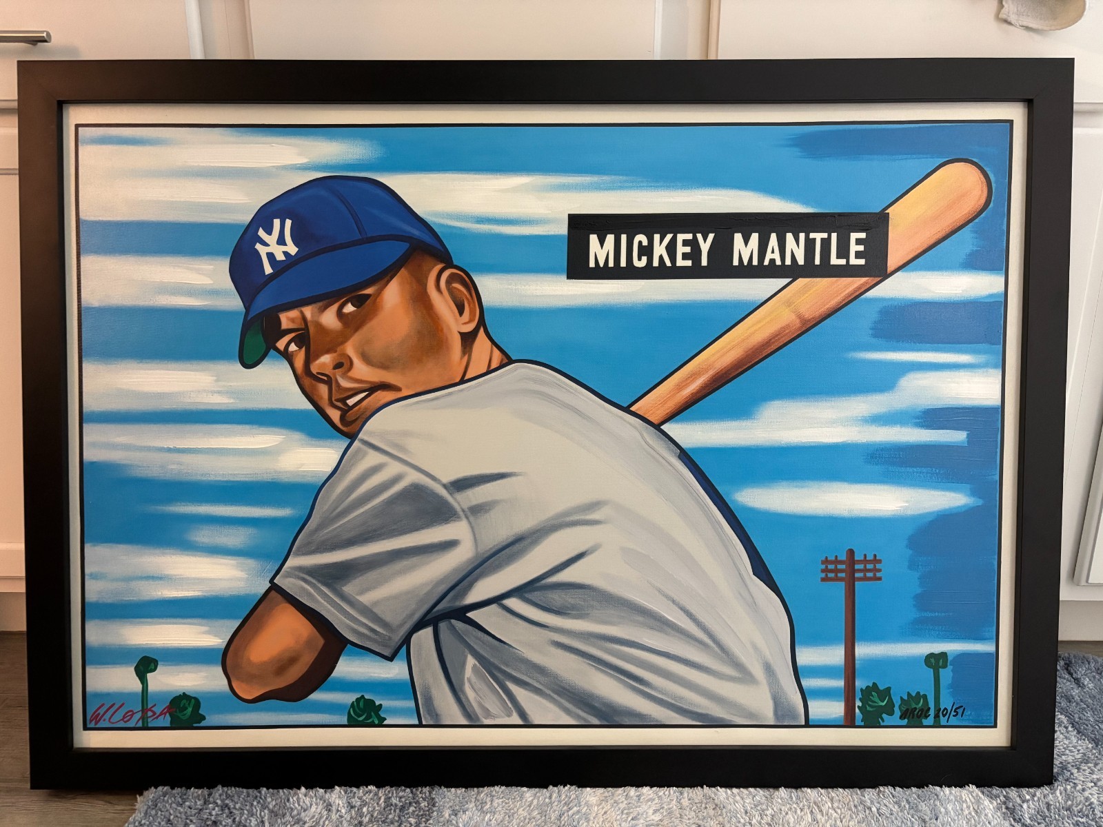 Bill Lopa Original Giclee 1951 Bowman Mickey Mantle RC AROC