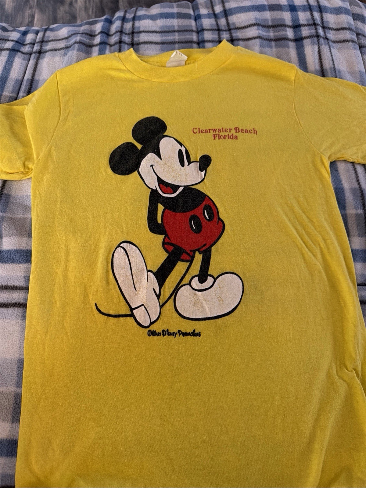 Vintage Walt Disney Productions Mickey Mouse T-Shirt Adult Yellow Clearwater FL Vintage Walt Disney Productions Mickey Mouse T-Shirt Adult Yellow Clearwater FL
