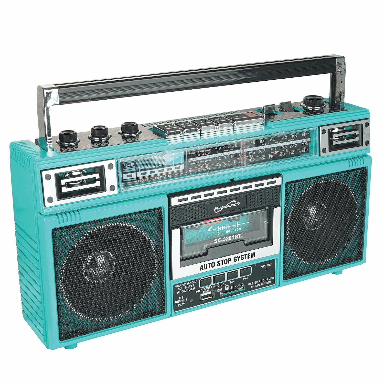 Supersonic Retro Audio Bluetooth Cassette Radio Teal Portable - 