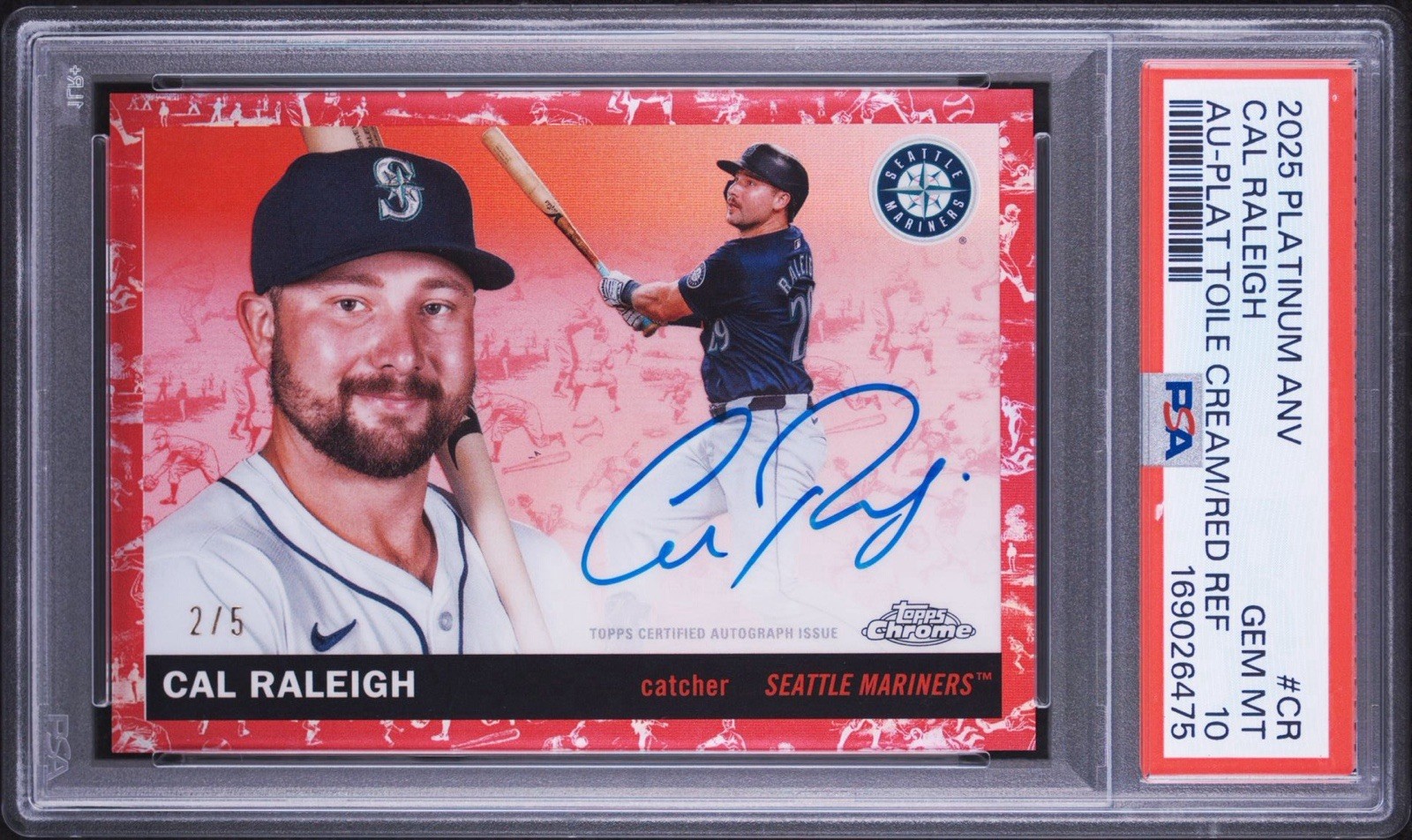 2025 Topps Chrome Platinum Toile Red Auto Cal Raleigh Seattle Mariners /5 2025 Topps Chrome Platinum Toile Red Auto Cal Raleigh Seattle Mariners /5