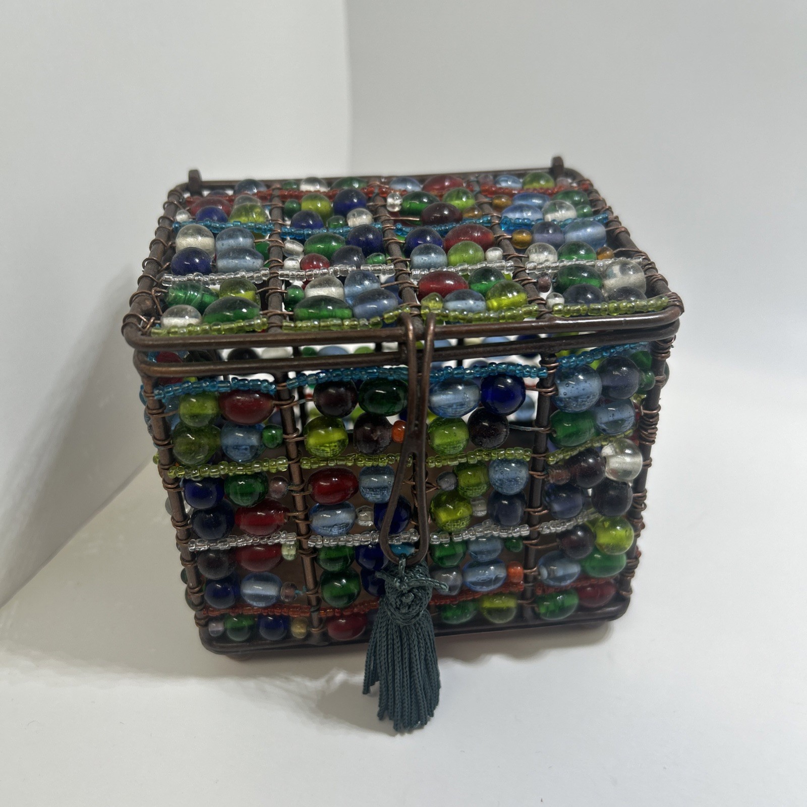 Vintage Beautiful Strung Glass Beads & Metal Jewelry Box Vintage Beautiful Strung Glass Beads & Metal Jewelry Box