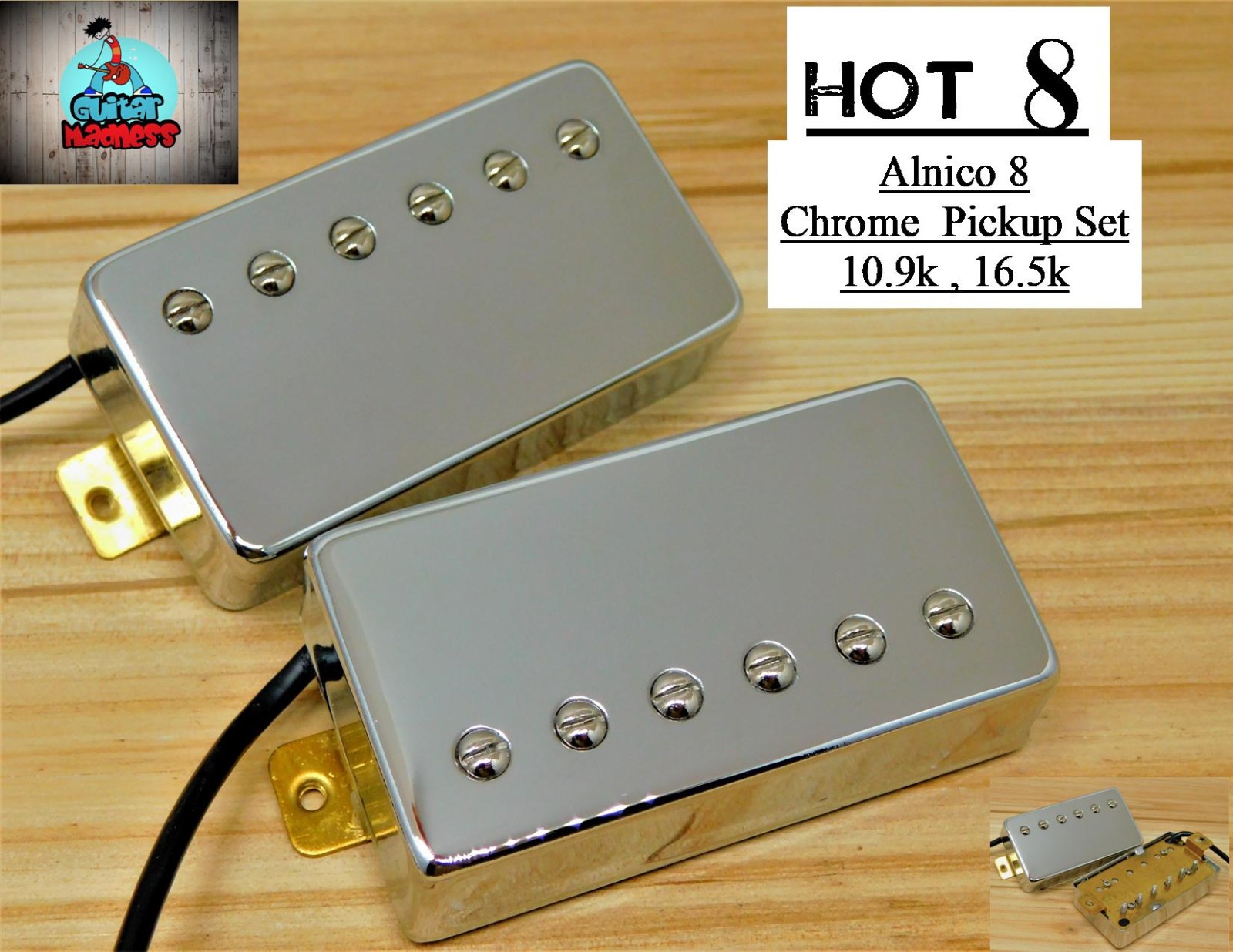 G.M. Hot 8 HUMBUCKER PICKUP SET ALNICO 8 MAGNETS CHROME G.M. Hot 8 HUMBUCKER PICKUP SET ALNICO 8 MAGNETS CHROME