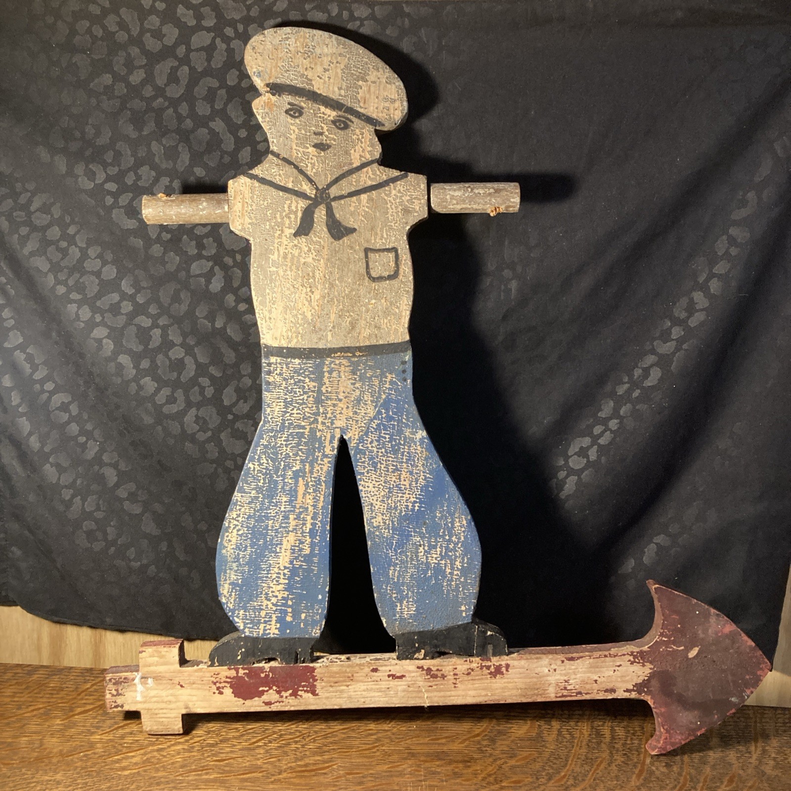 Antique Folk Art Nantucket Sailor Boy Whirligig 19Th Century Original Paint