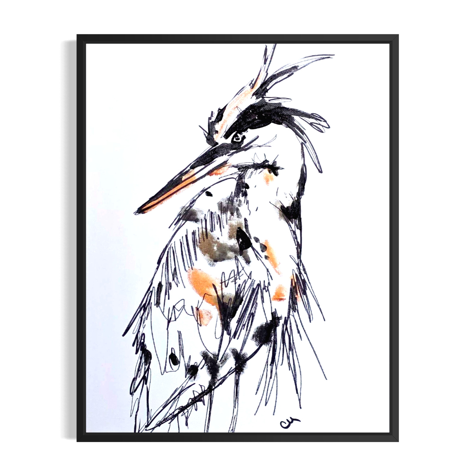 Original Abstract 11x14 Coastal Bird  Canvas Painting Signed Bold Wall Art