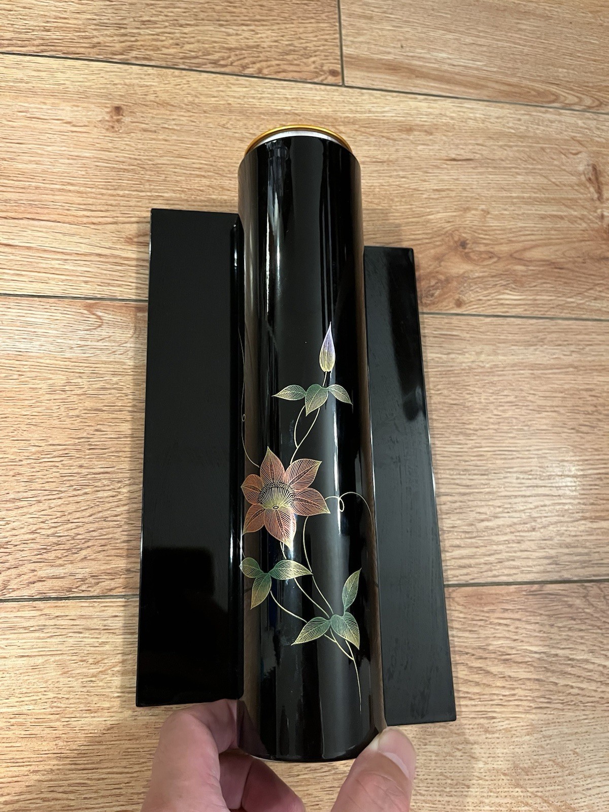 Japanese Lacquerware Wajima-Nuri colorful Clematis Flower Vase With Insert Japanese Lacquerware Wajima-Nuri colorful Clematis Flower Vase With Insert