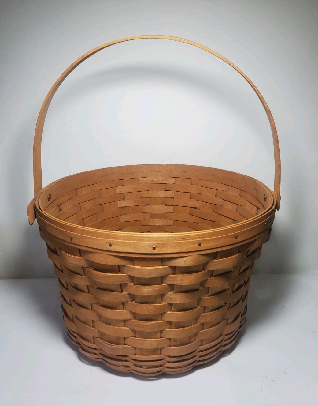 Vintage Longaberger 1991 Large Wooden Apple Basket Swinging Handle 13 Inch