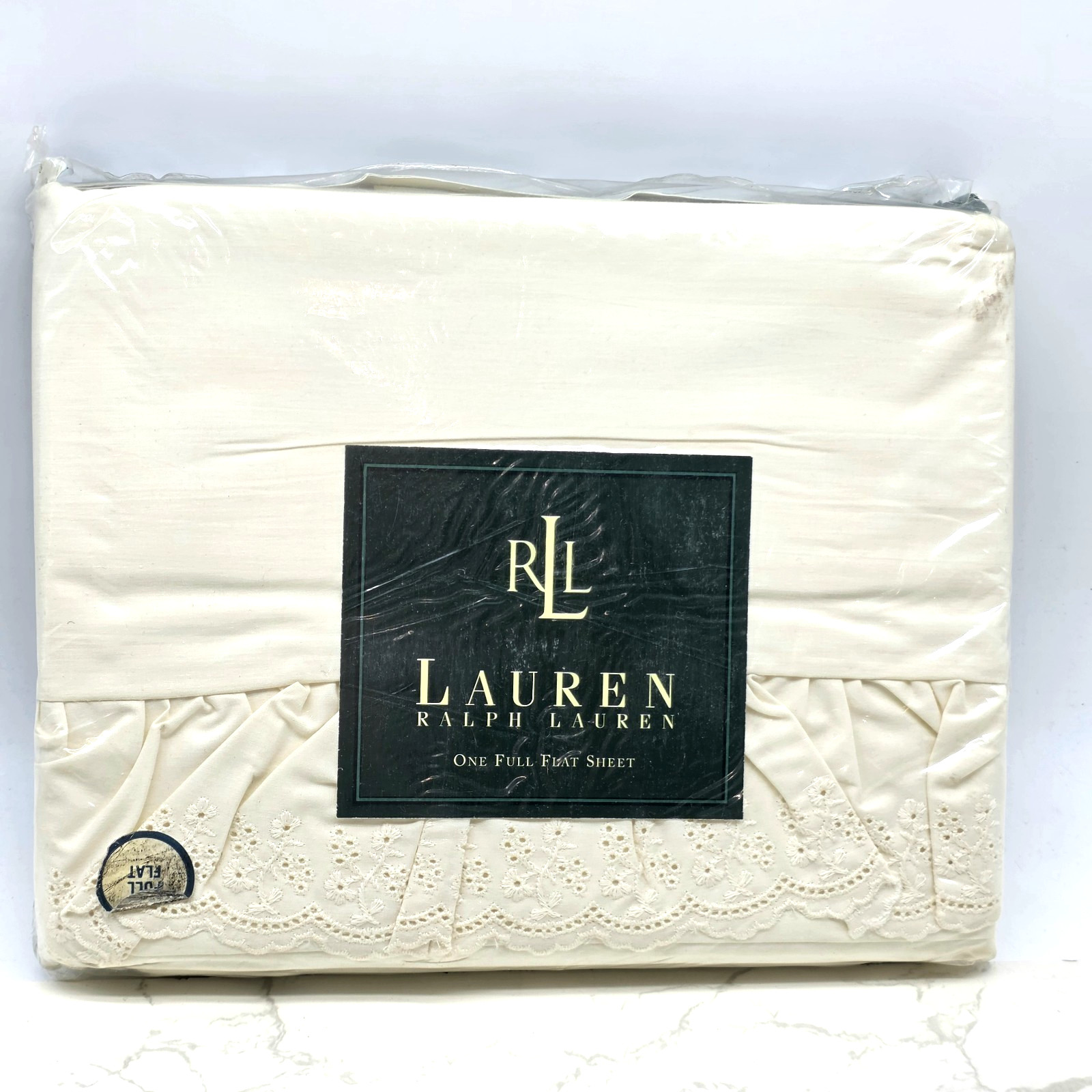 Ralph Lauren Vintage FULL Flat Sheet BROMLEY Linen Lace White Shabby Chic RARE Ralph Lauren Vintage FULL Flat Sheet BROMLEY Linen Lace White Shabby Chic RARE