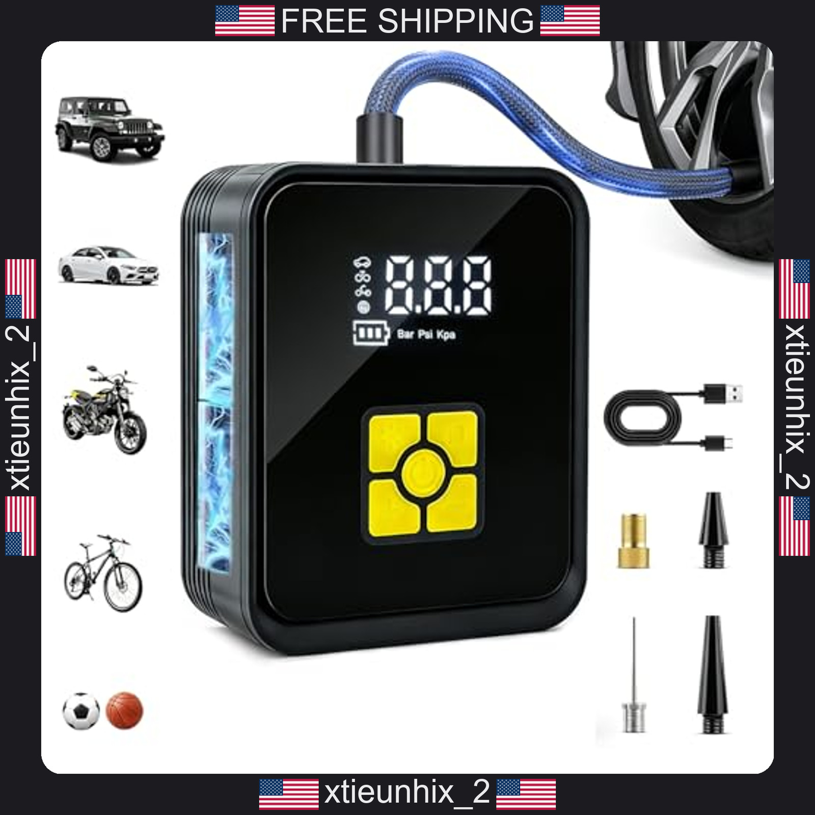 Portable Tire Inflator Digital Air Pump with LED Flashlight and Power Bank