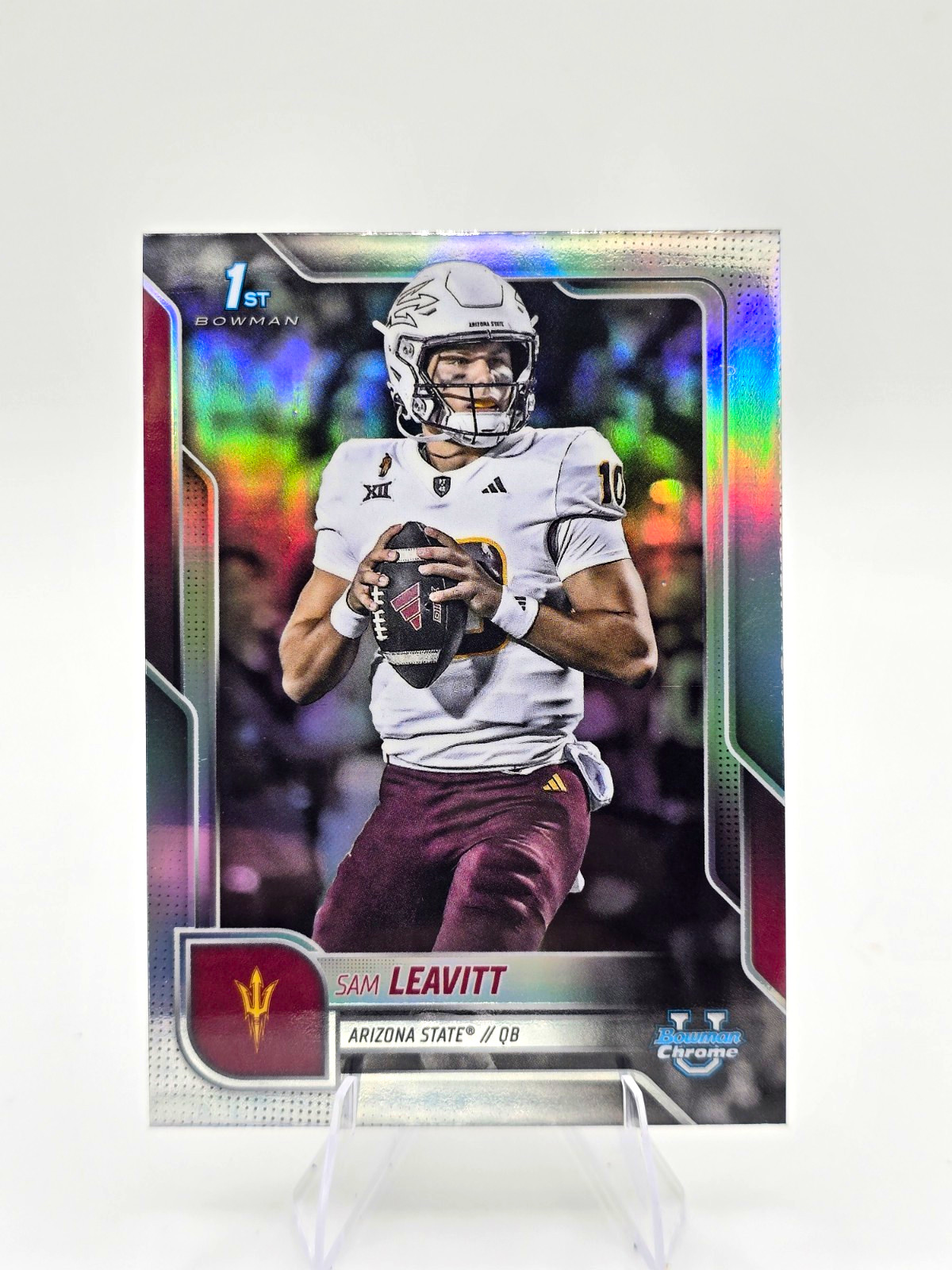 Topps 2025 Bowman University Chrome Sam Leavitt #195 1st Bowman Refractor ASU Topps 2025 Bowman University Chrome Sam Leavitt #195 1st Bowman Refractor ASU