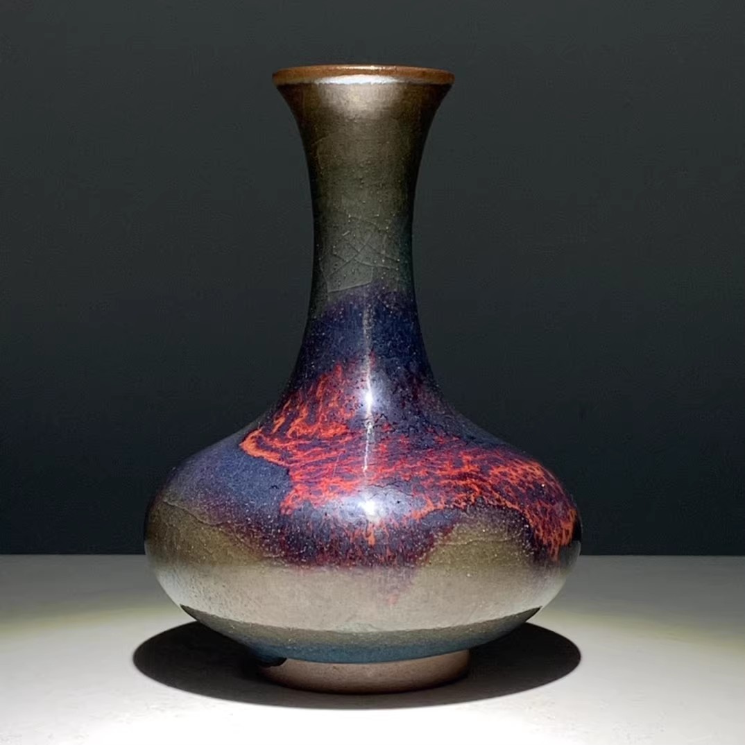 Chinese Song Jun Kiln Blue Glaze Porcelain Red Spot Vase 4.13 inch Chinese Song Jun Kiln Blue Glaze Porcelain Red Spot Vase 4.13 inch