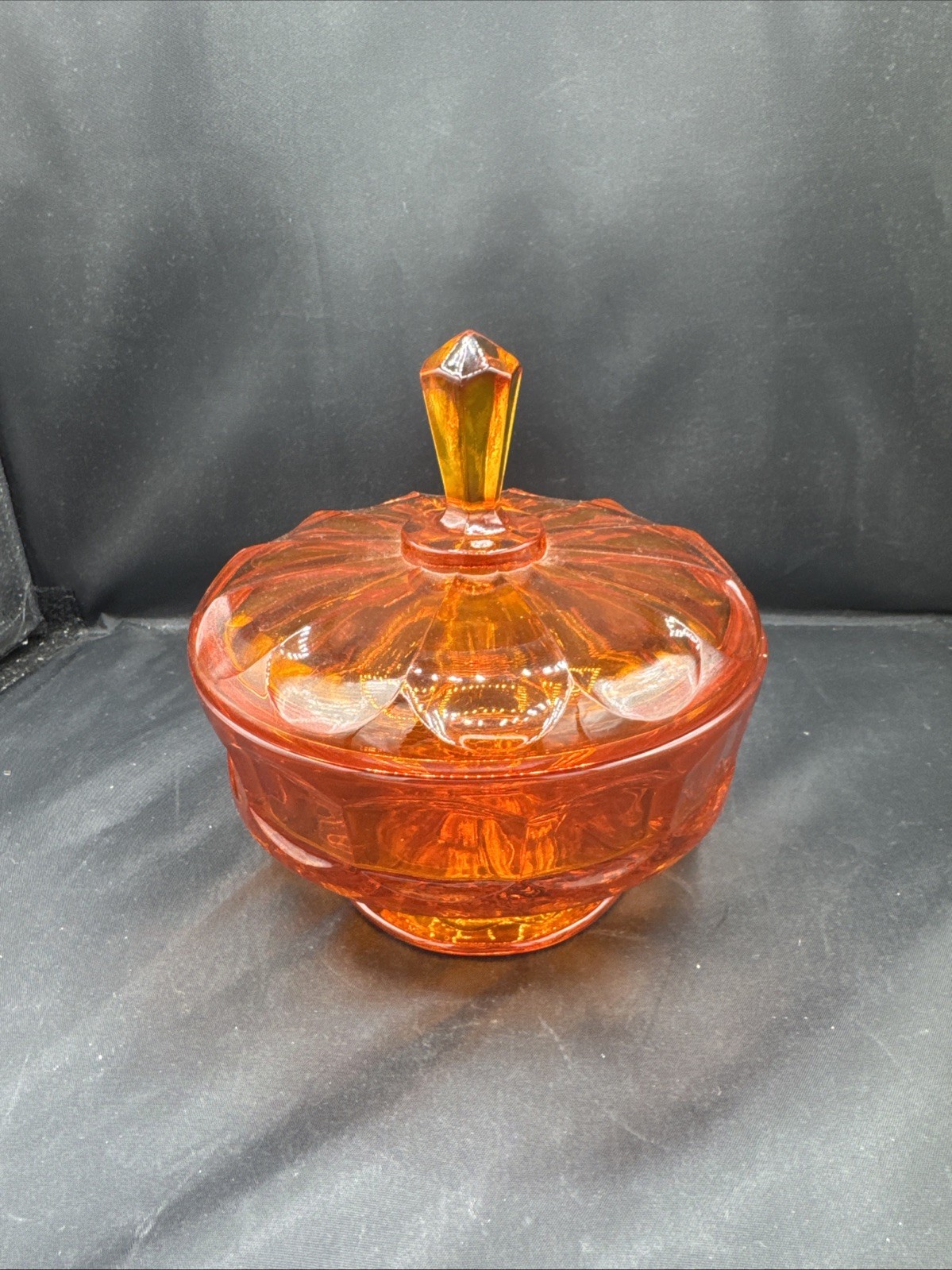 VTG Viking Glass Persimmon Epic Diamond Point Covered Candy Bowl Dish Autumn VTG Viking Glass Persimmon Epic Diamond Point Covered Candy Bowl Dish Autumn