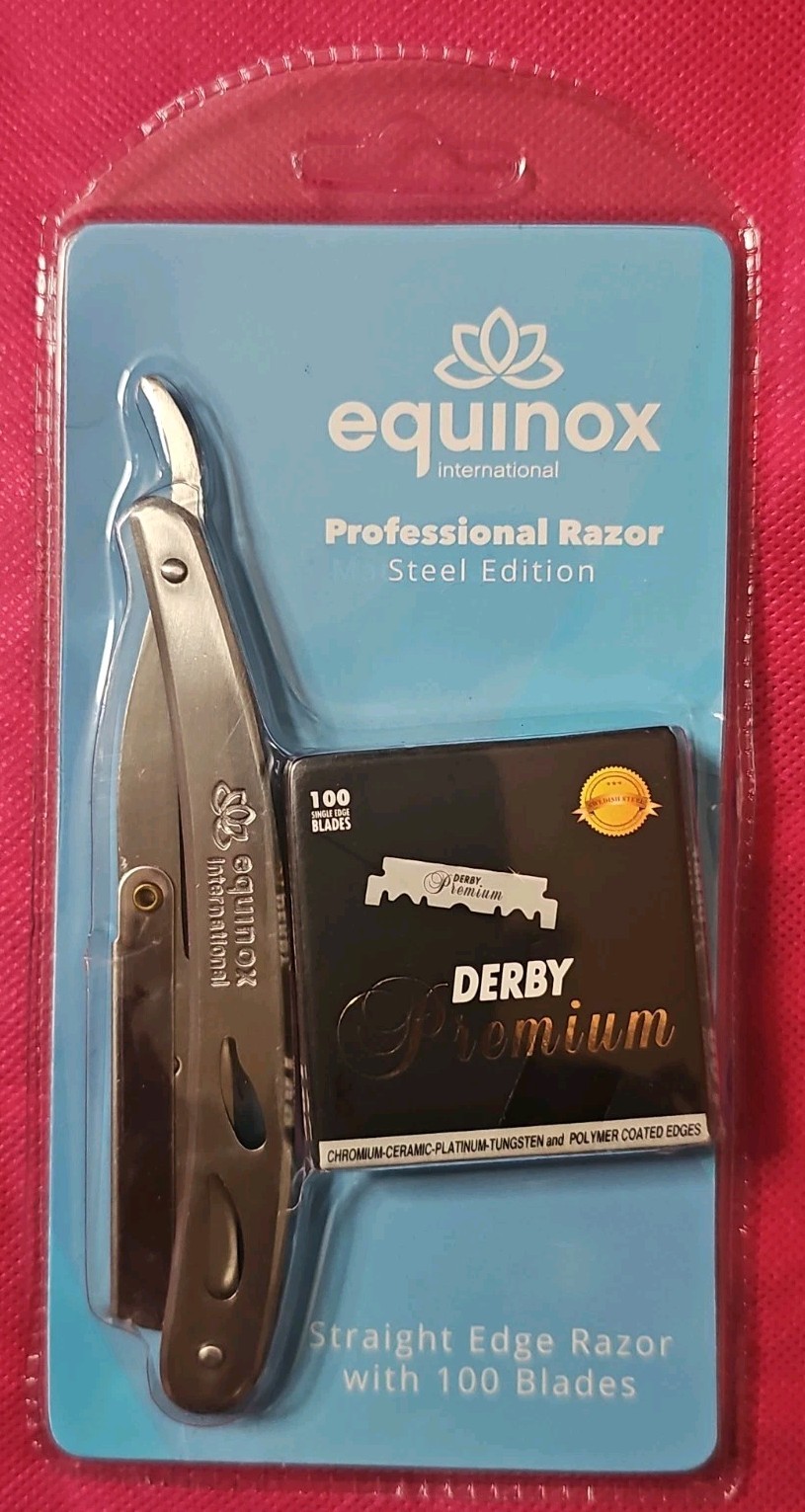 Equinox Professional Straight Edge Razor - with 100 Single Edge Derby Blades.
