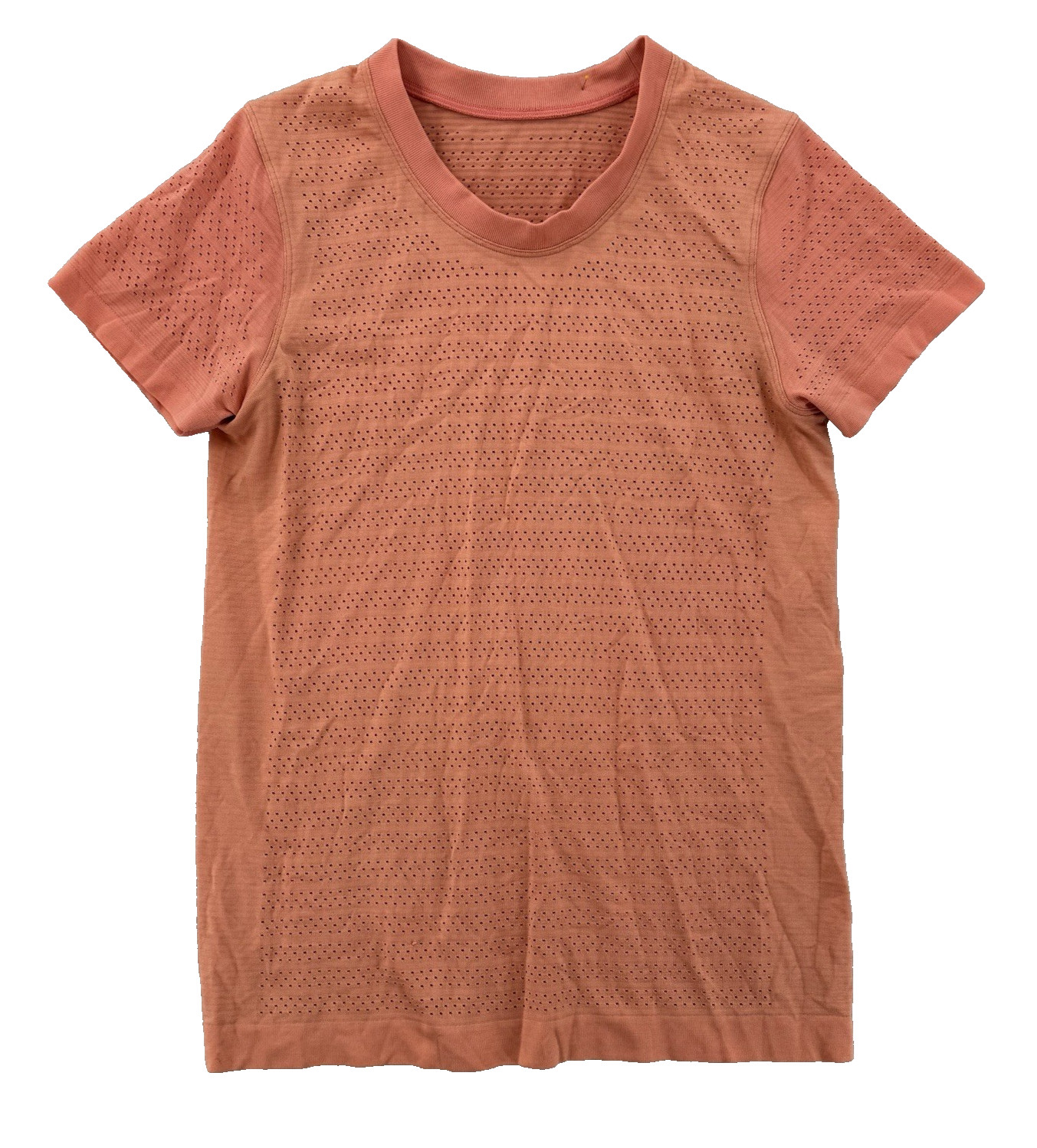 Lululemon Breeze By Short Sleeve Shirt Orange Perforated Active Top Womens 6