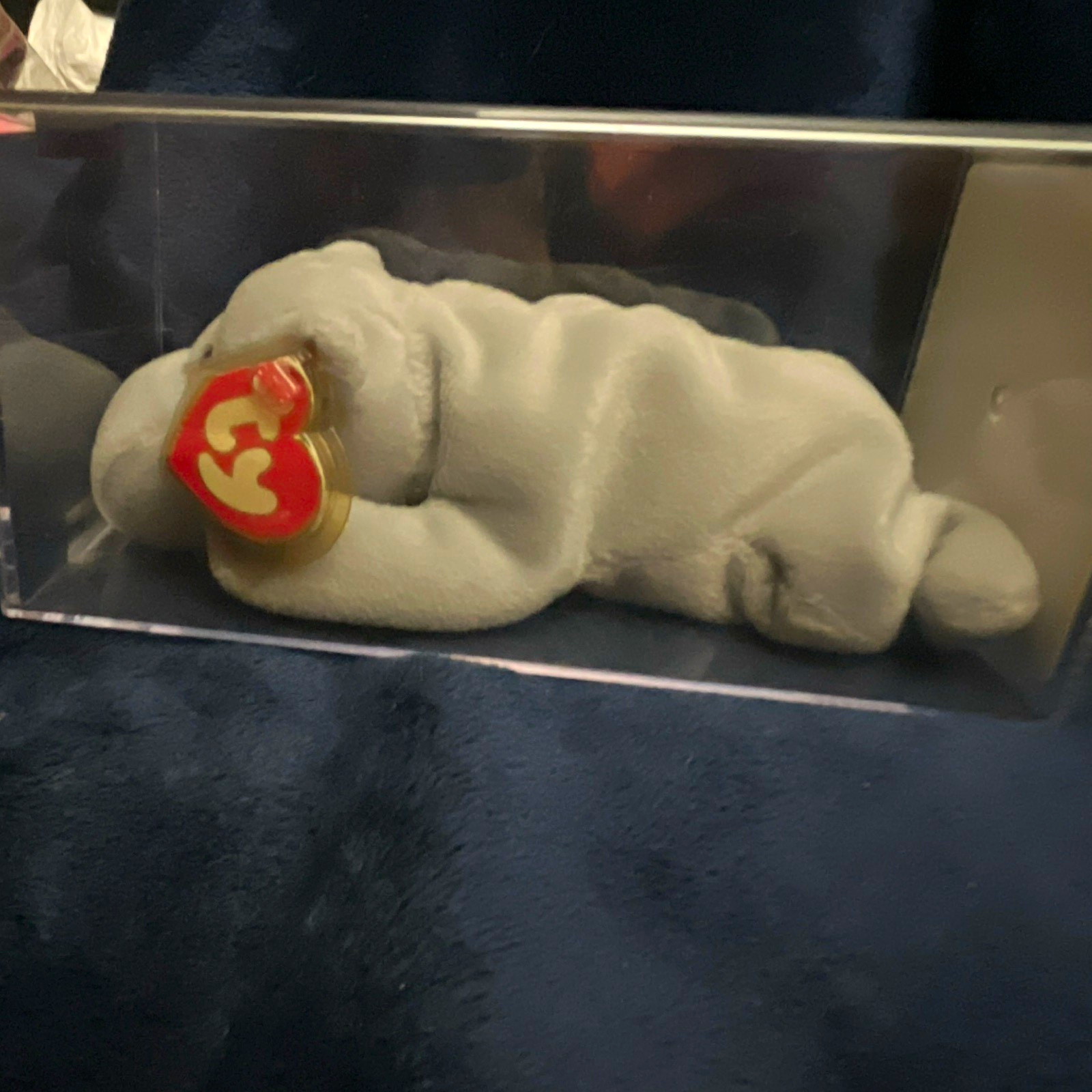 Ty Beanie Baby Happy Gray Hippo 1993 Vintage w/ Display Case & Certificate