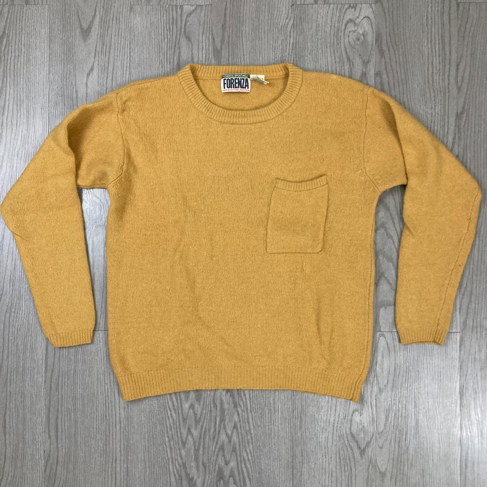 VTG 80s/90s Forenza Lambswool Angora Blend Yellow Pocket Sweater Medium Unisex