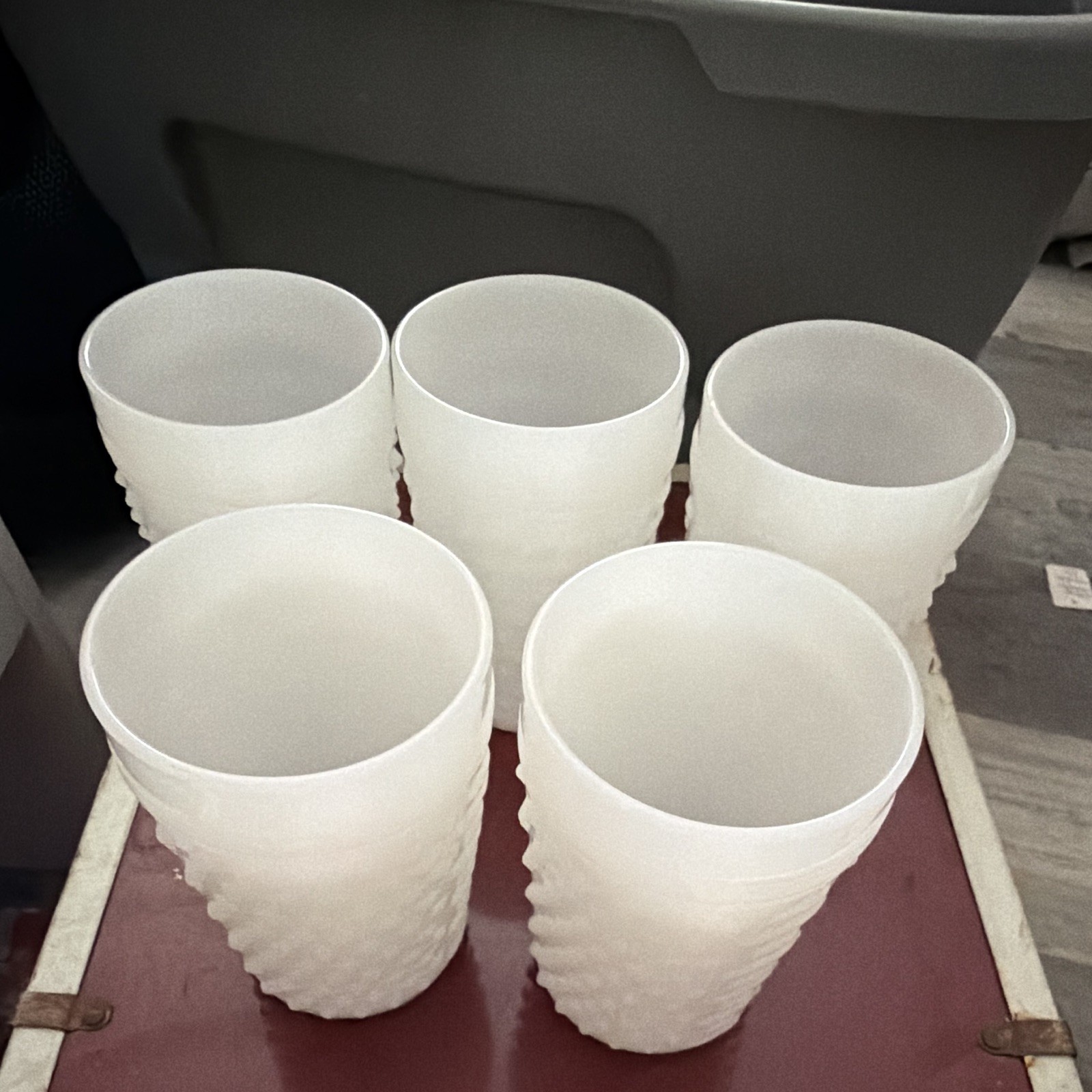 Vintage 1950’s Set of 5 White Textured Milk Glass Vintage 1950’s Set of 5 White Textured Milk Glass